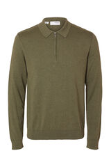 Selected Camisola polo 100% algod&atilde;o com meia fecho-&eacute;clair . Verde