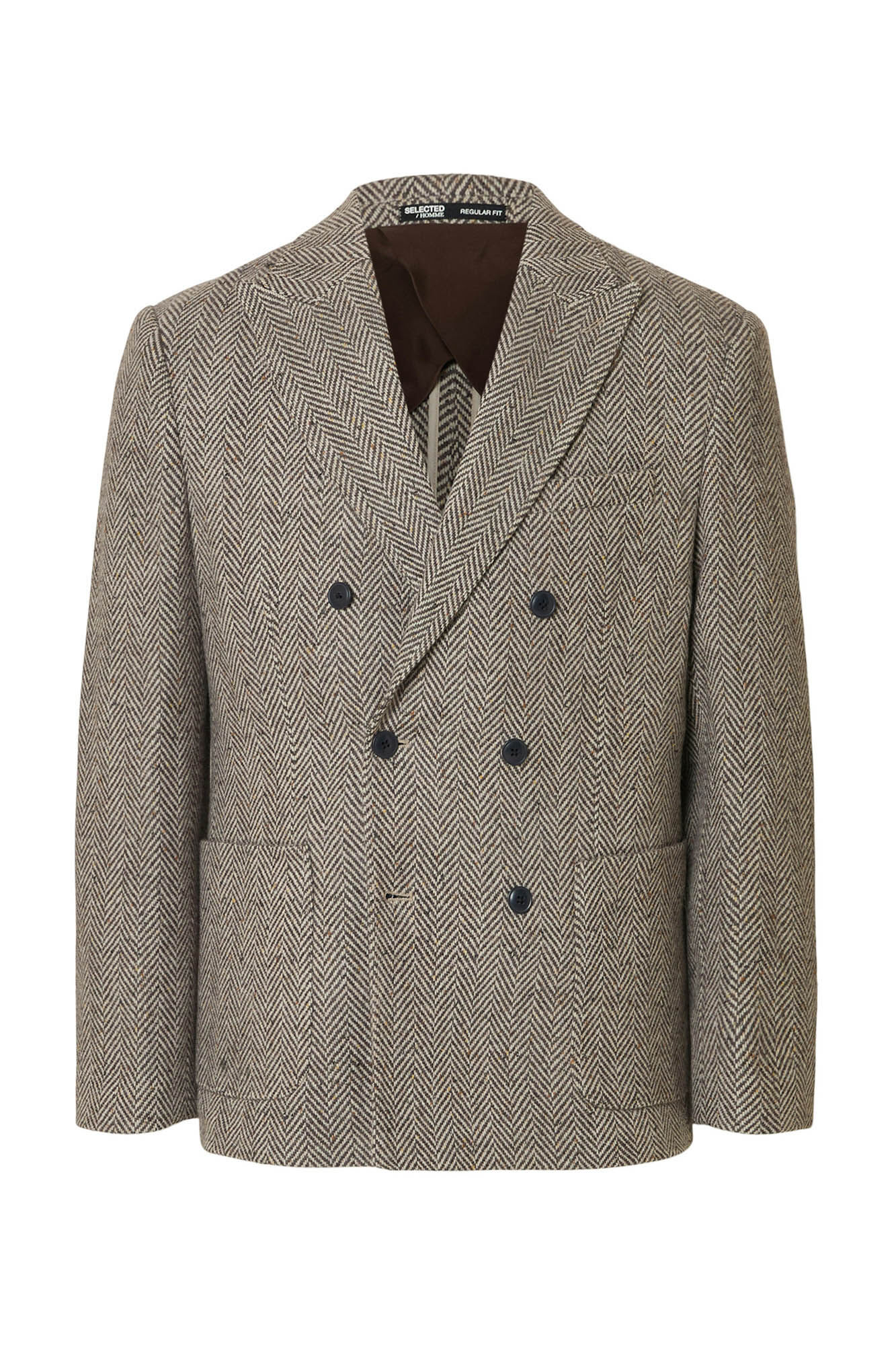 Selected Americana cruzada de lana Beige