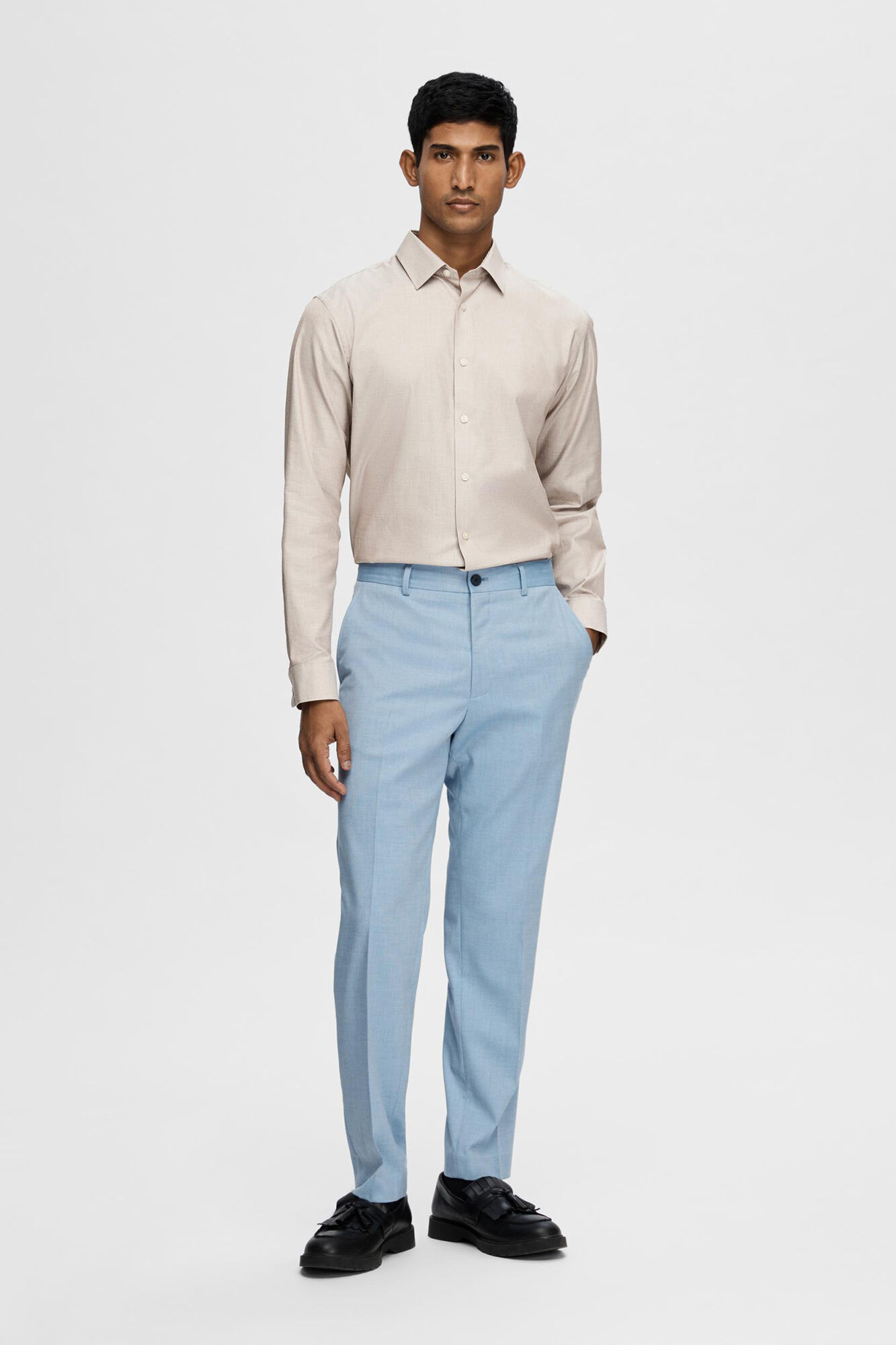 Selected Camisa de manga comprida elegante 100% algod&atilde;o Castanho