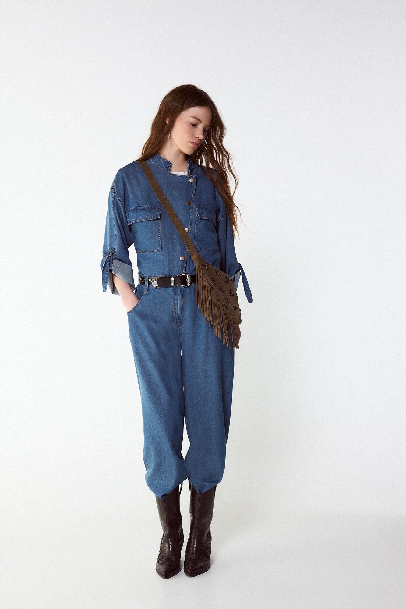Slowlove Denim cargo jumpsuit Blue