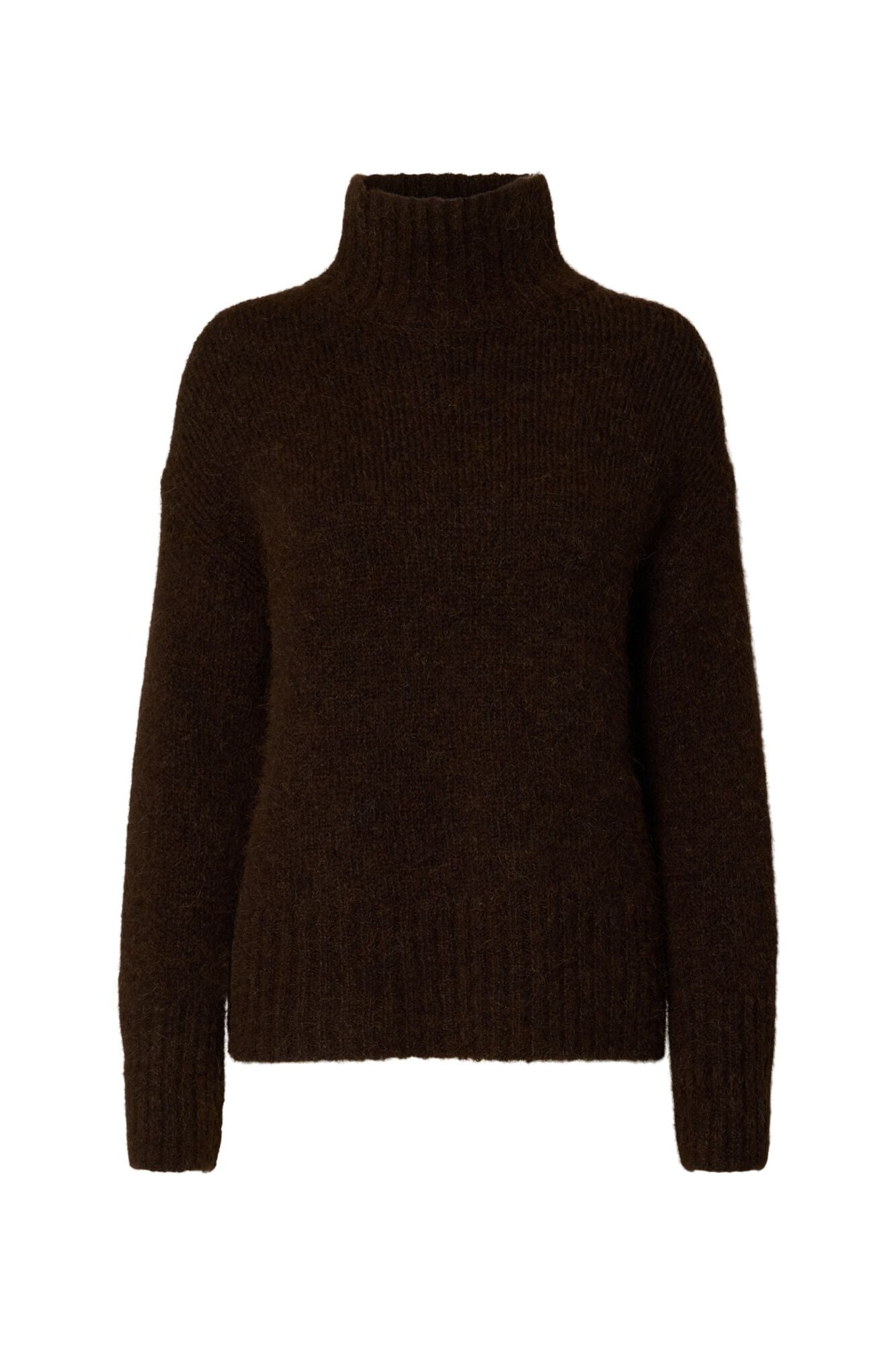 Selected Camisola de alpaca gola alta Castanho