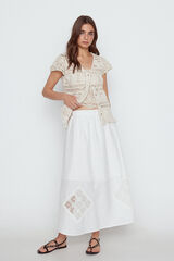 Cortefiel Romantic skirt with crochet patches White