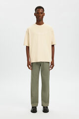 Selected Men's relaxed fit short sleeve front print T-shirt Beige