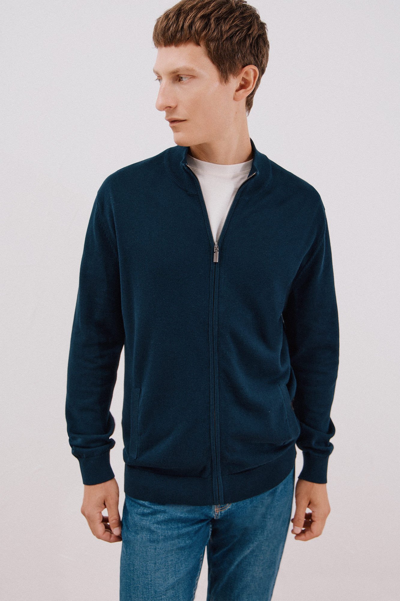 Cortefiel C&aacute;rdigan punto fino algod&oacute;n cremallera