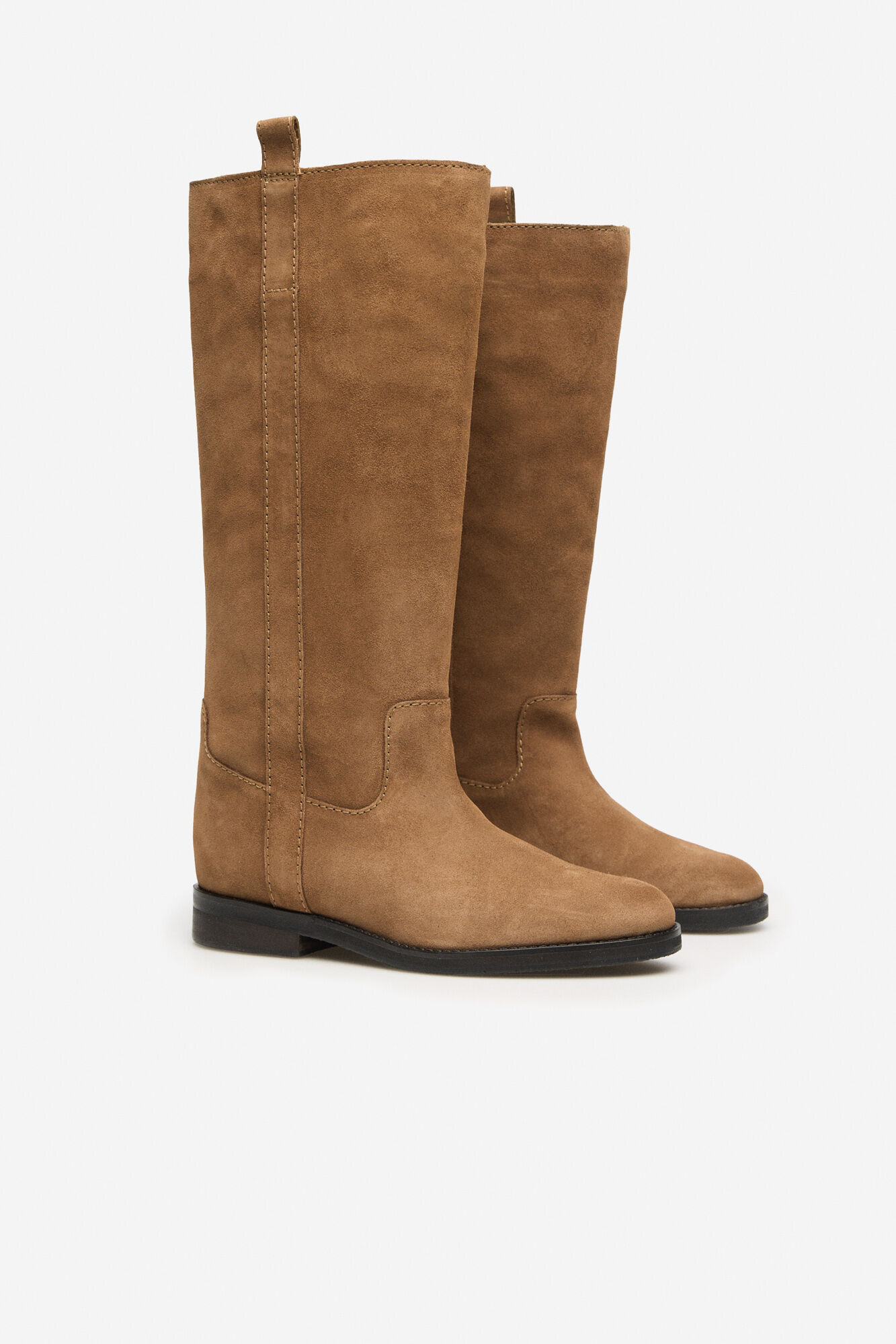 Cortefiel High suede split leather boot Nude