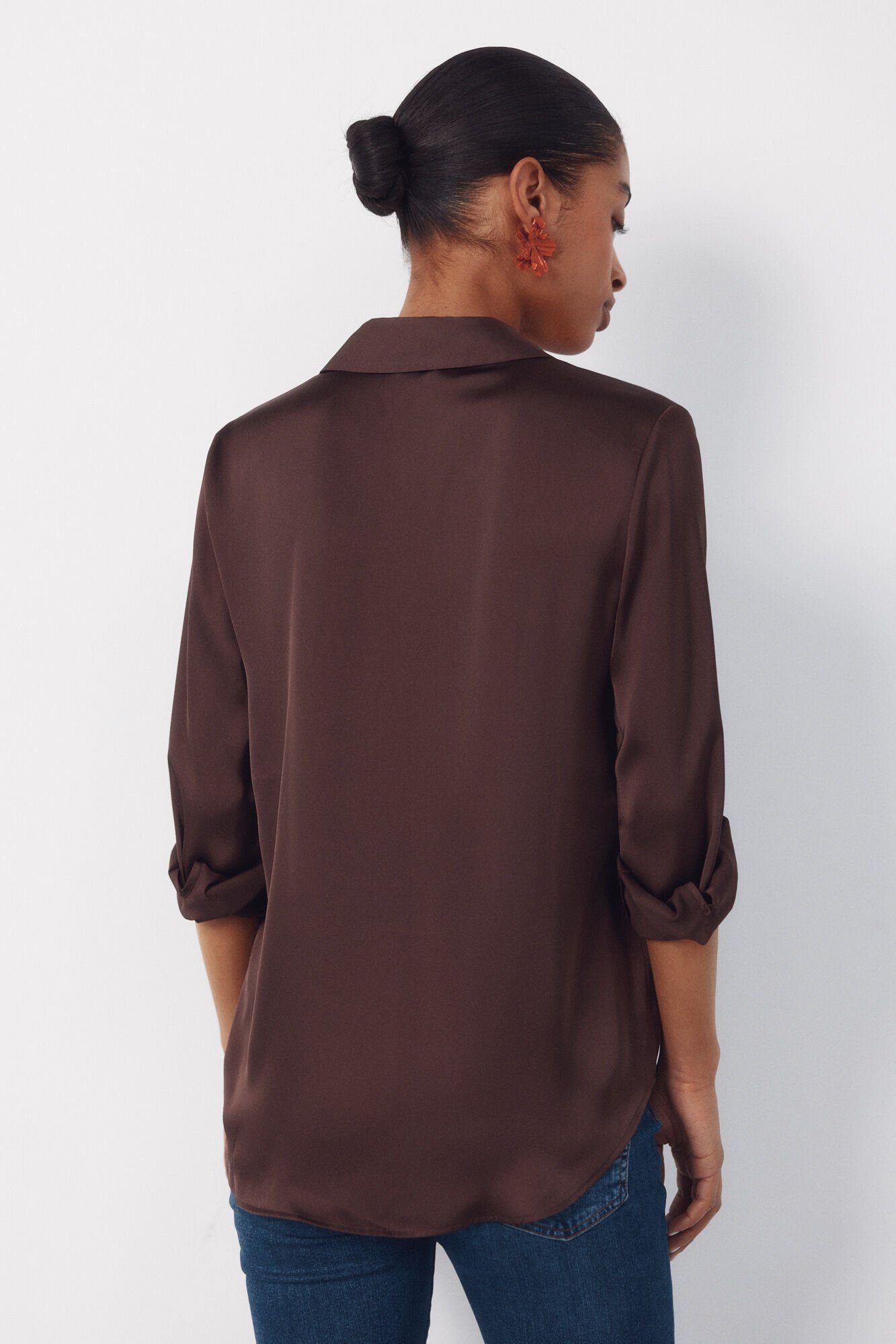 Cortefiel Satin-finish shirt Dark brown