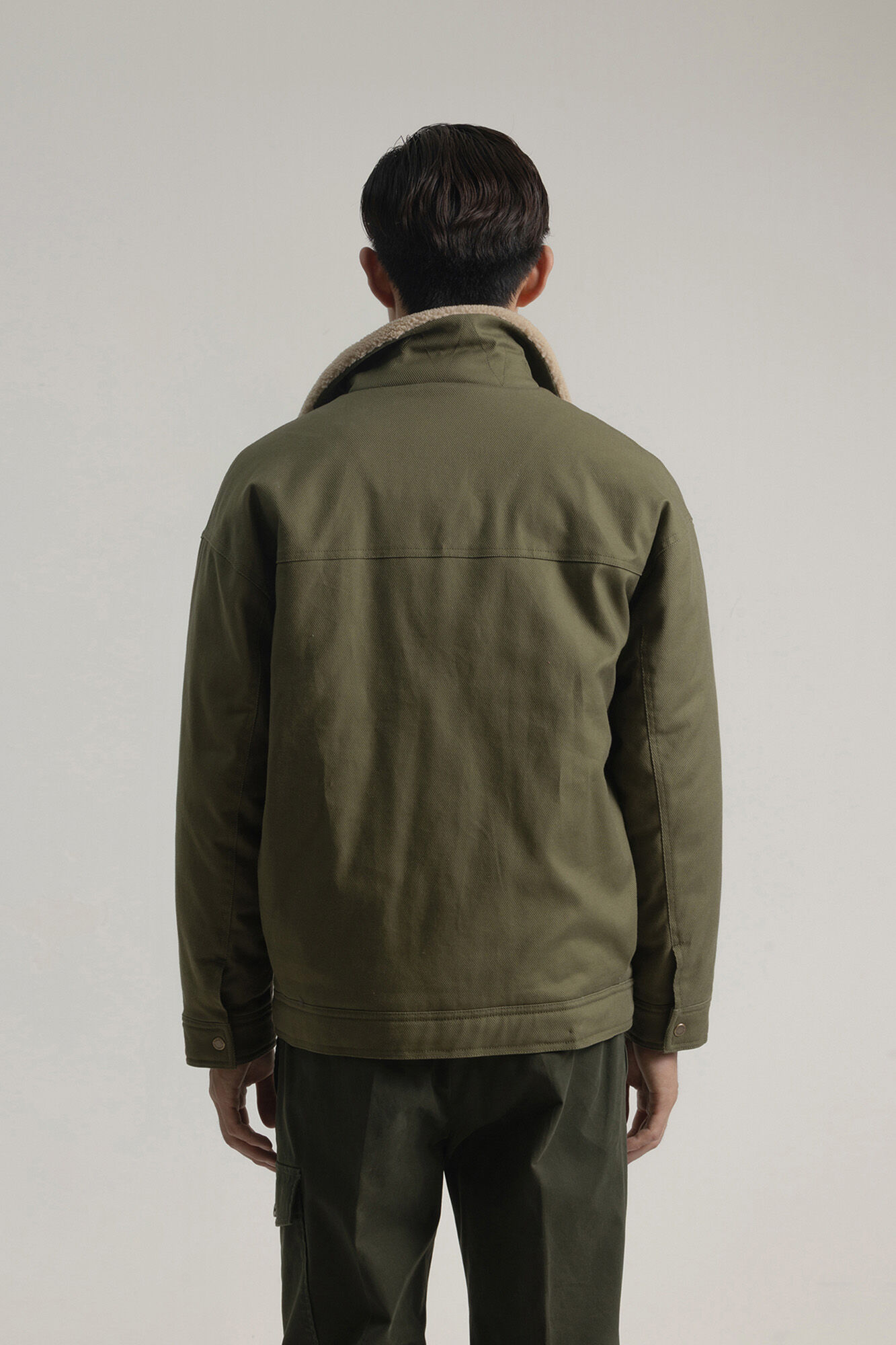 PuroEGO Jaqueta de trabalho com gola de borrego Verde