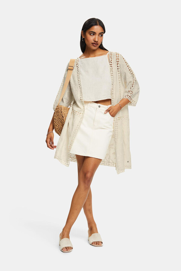 Cortefiel Short loose fit kaftan with see through details White