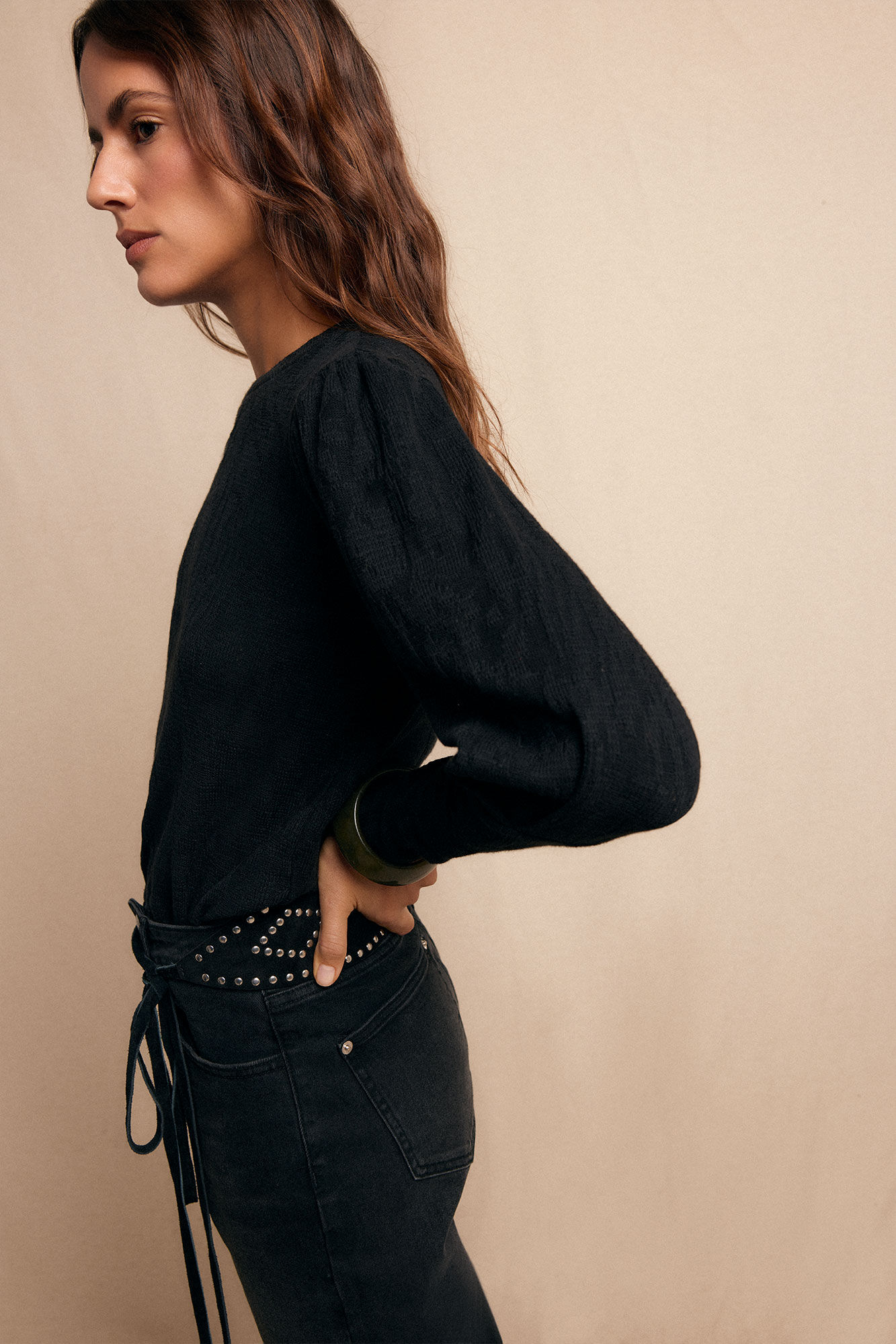 Slowlove Top estructura frunce Black