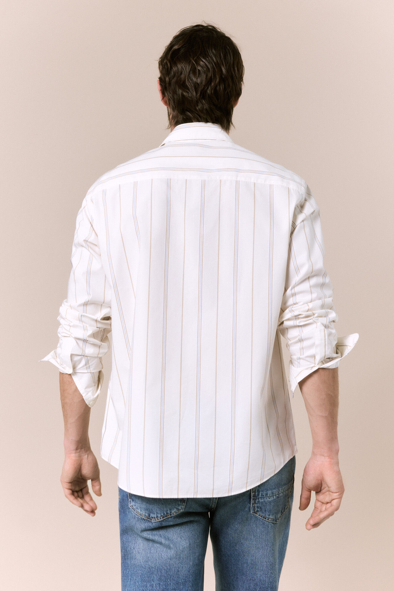 OOTO Camisa &agrave;s riscas manga comprida em popelina Ecru