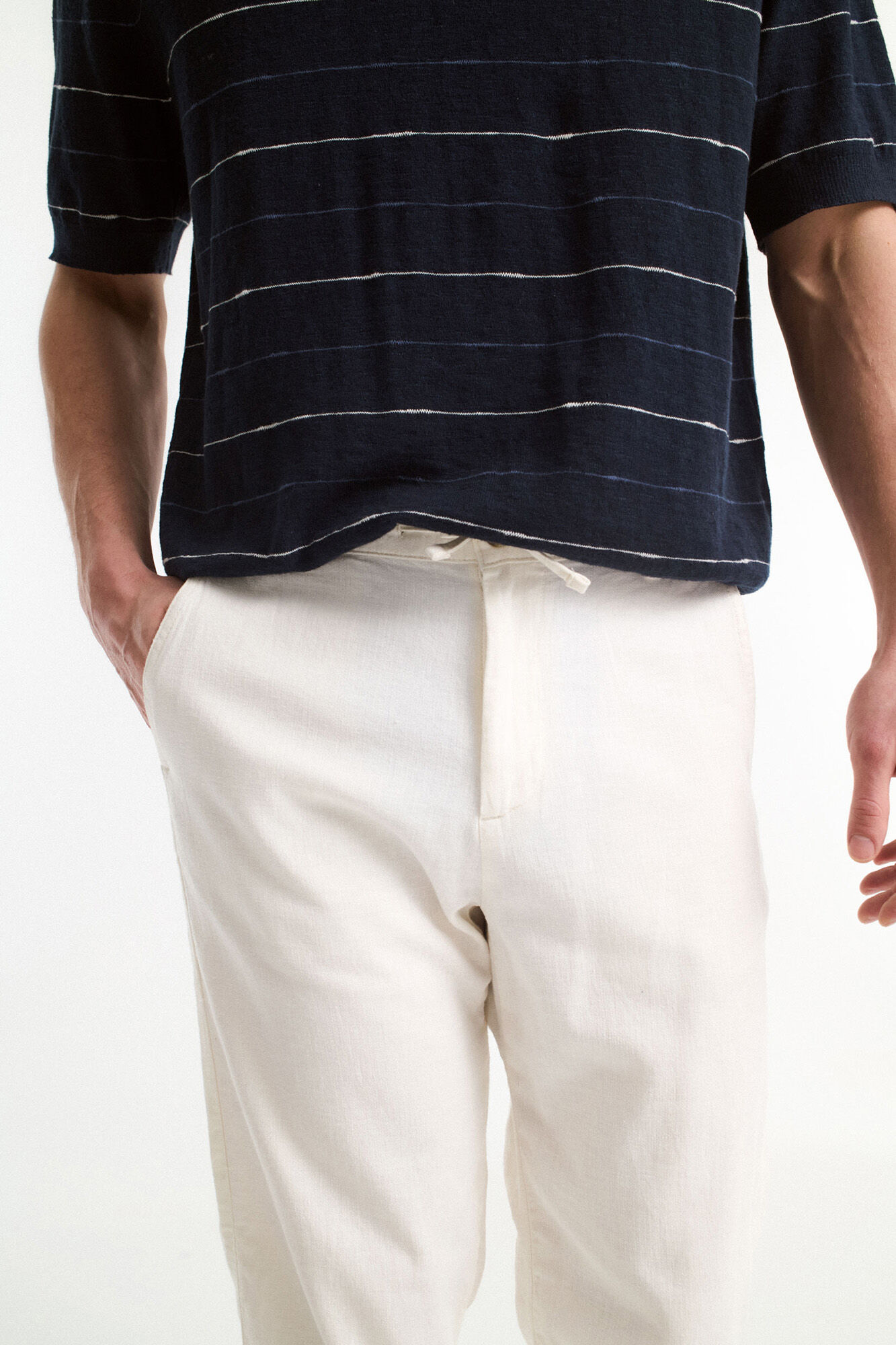 Selected Cal&ccedil;as de linho com ajuste relaxado Branco