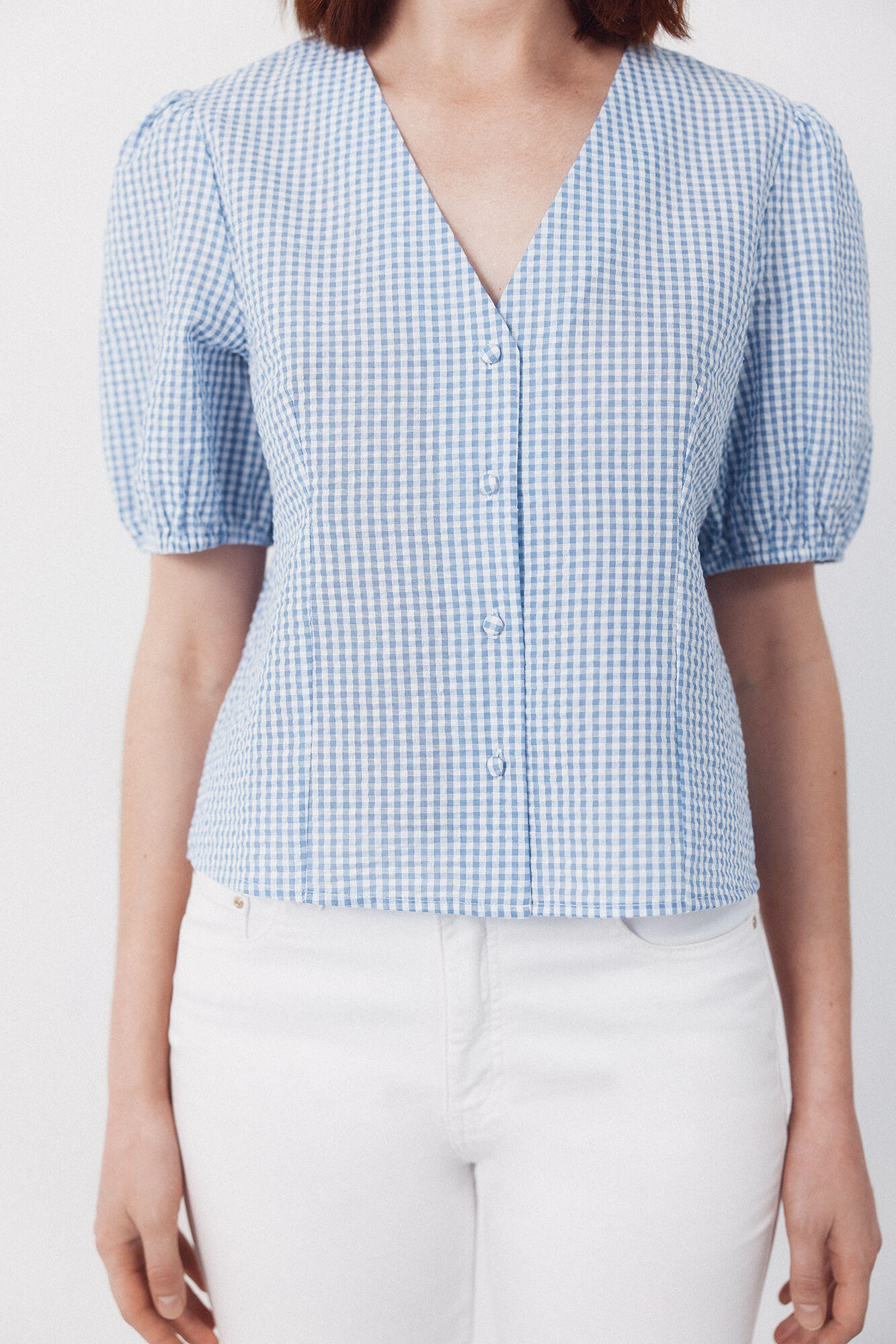 Cortefiel gingham blouse Blue