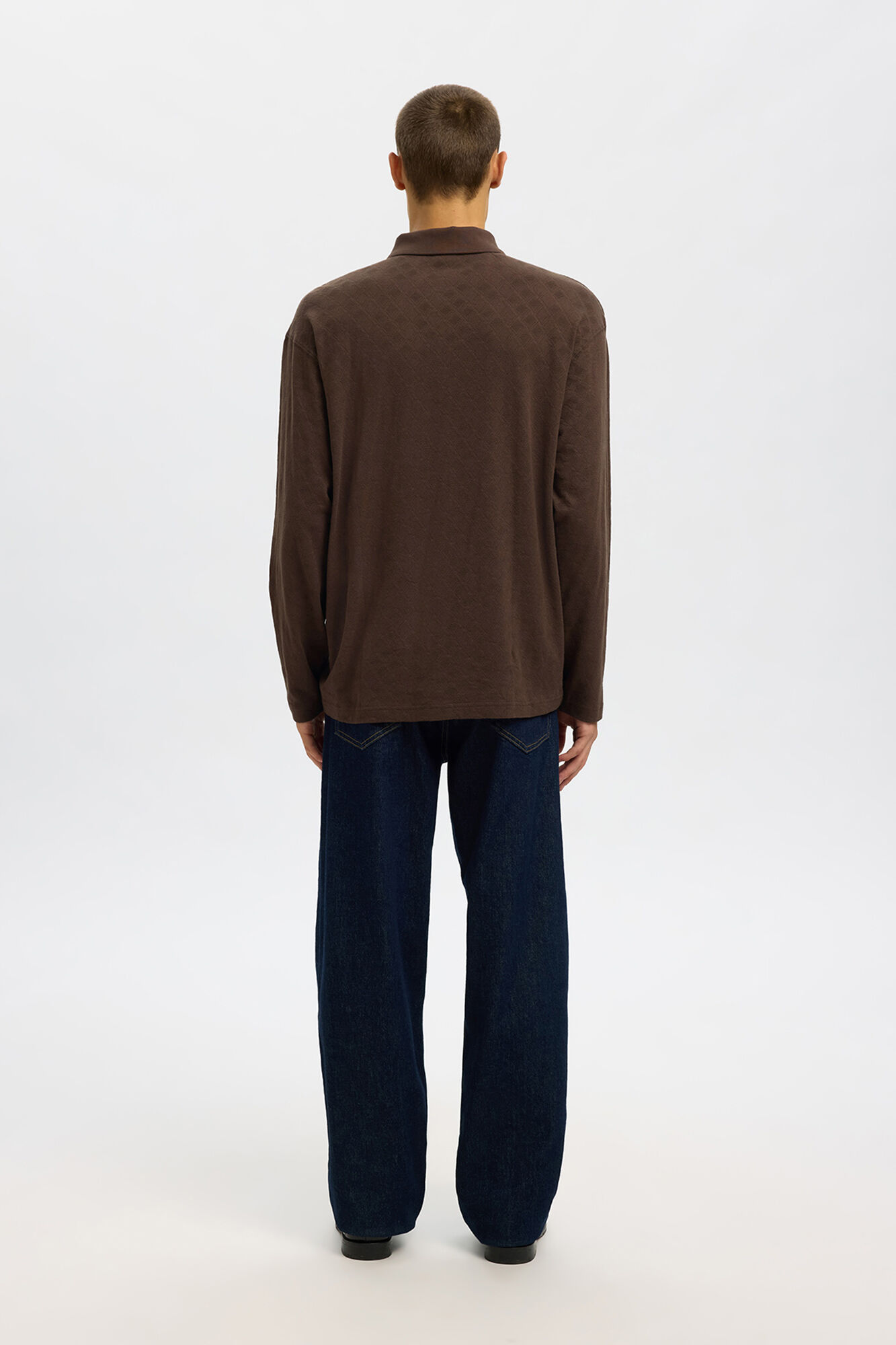 Selected Polo jacquard de manga manga 100% algod&atilde;o org&acirc;nico Castanho