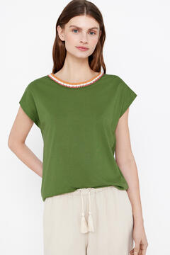 Cortefiel Camiseta detalle crochet Green