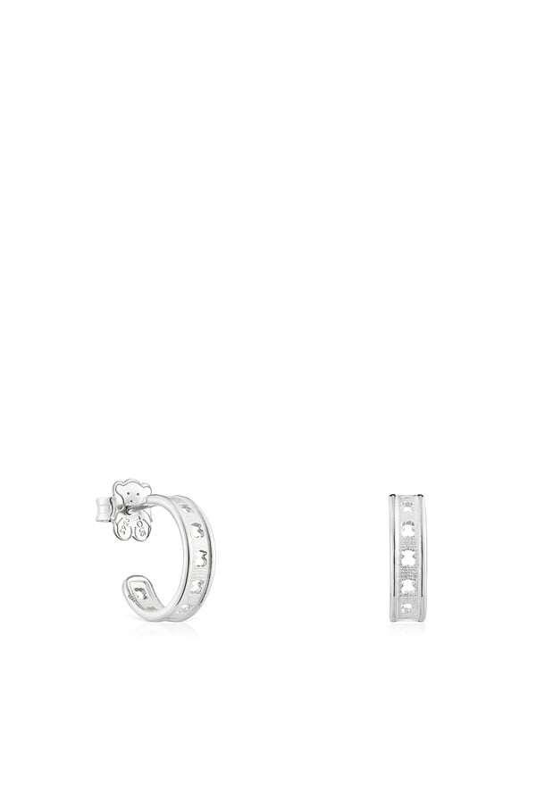 Cortefiel Small silver hoop earrings with a TOUS Bear Row silhouette Grey