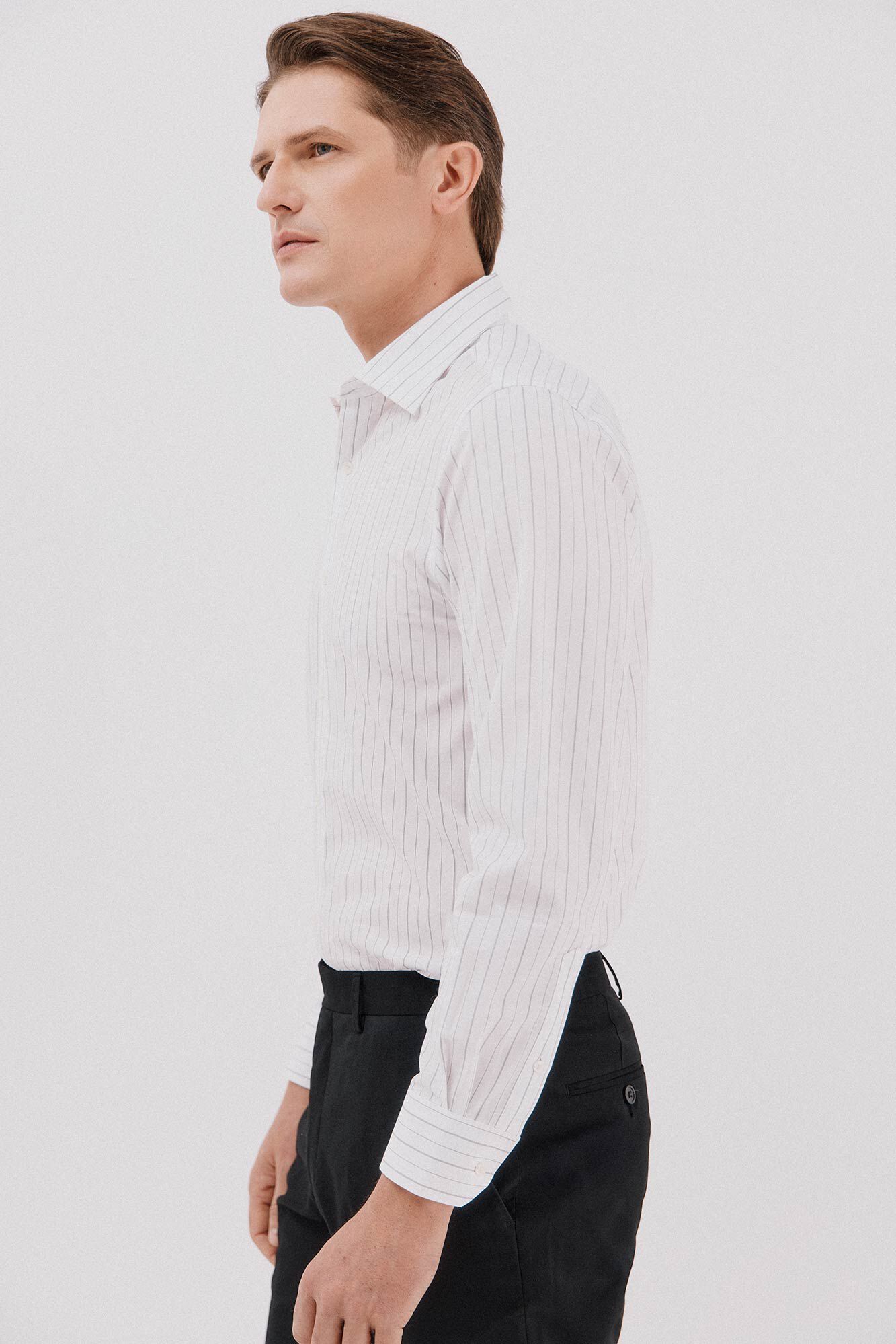 Cortefiel Camisa social riscas de algod&atilde;o tencel Branco