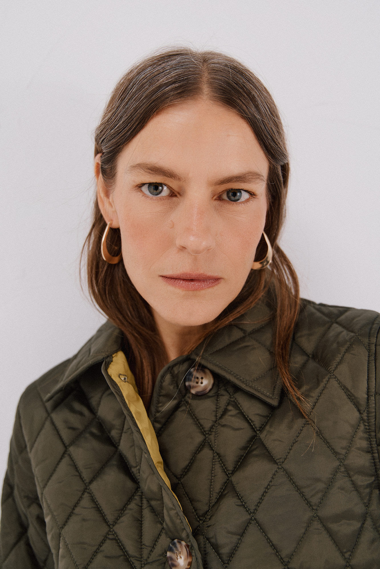 Cortefiel Quilted anorak with buttons Kaki