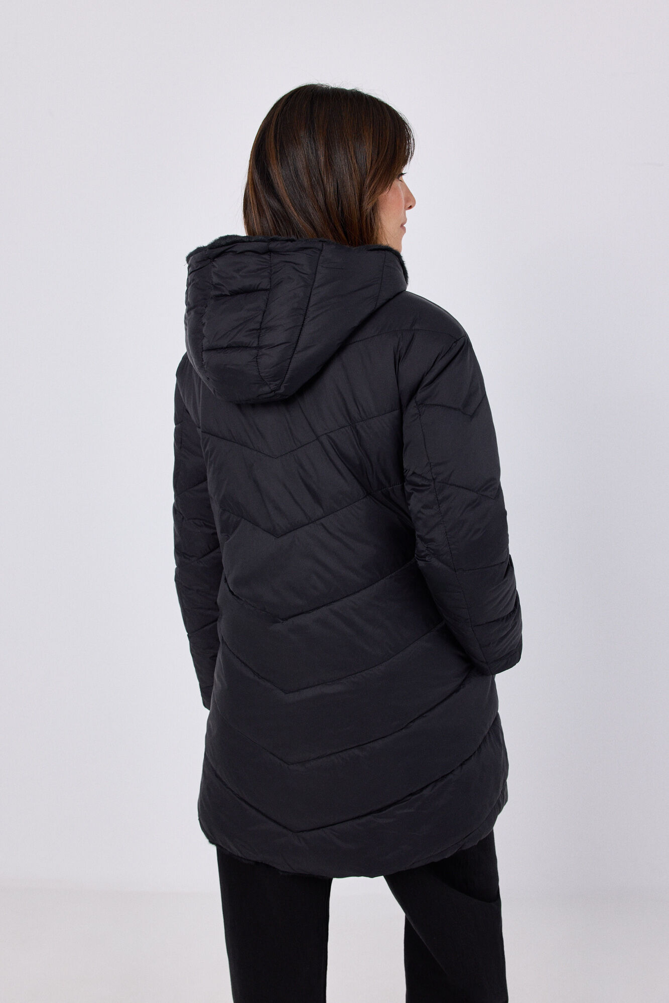 Cortefiel Anorak acolchado reversible efecto pelo Negro