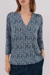 Cortefiel Basic top with mandarin collar Printed blue
