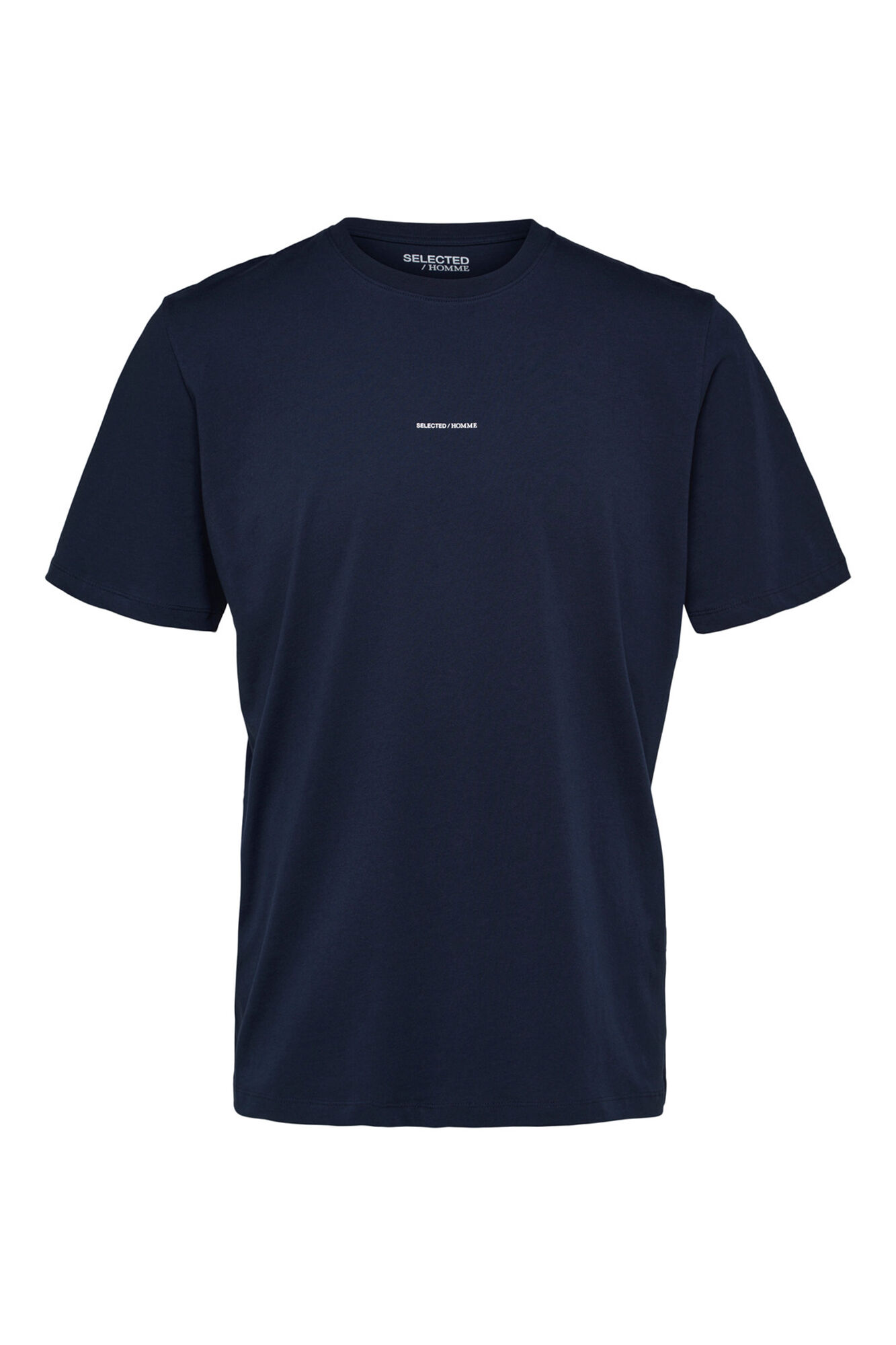 Selected Short-sleeved 100% organic cotton T-shirt with logo Navy