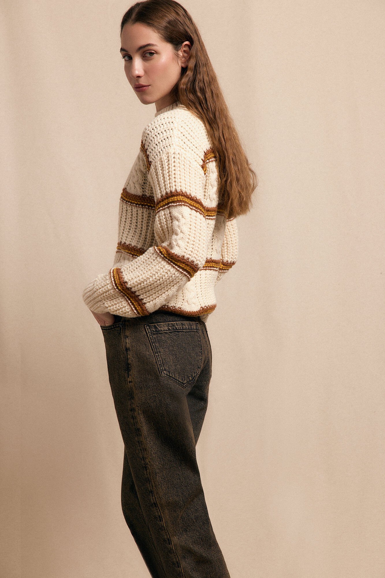 Slowlove Su&eacute;ter malha de malha perolada Ecru