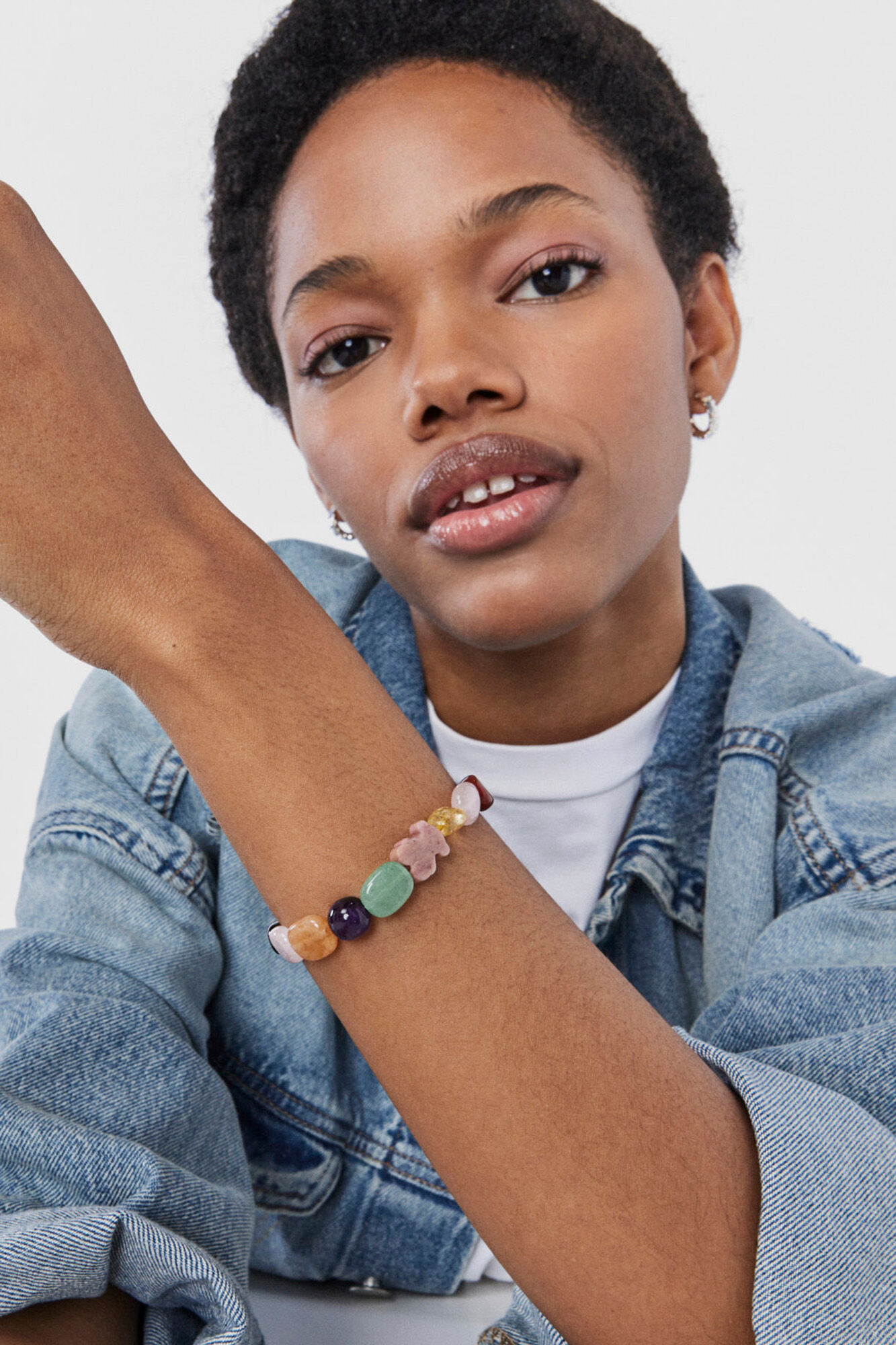 Tous Pulsera de plata con gemas y oso de rodonita TOUS Color Gris