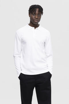 Cortefiel Long-sleeved recycled cotton polo shirt White