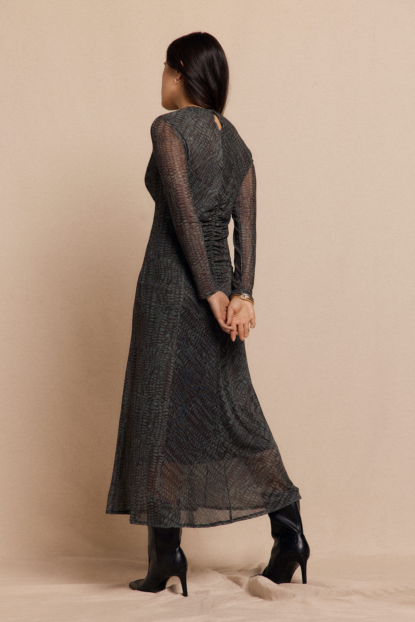 Slowlove Vestido malha estampado franzido Cinzento