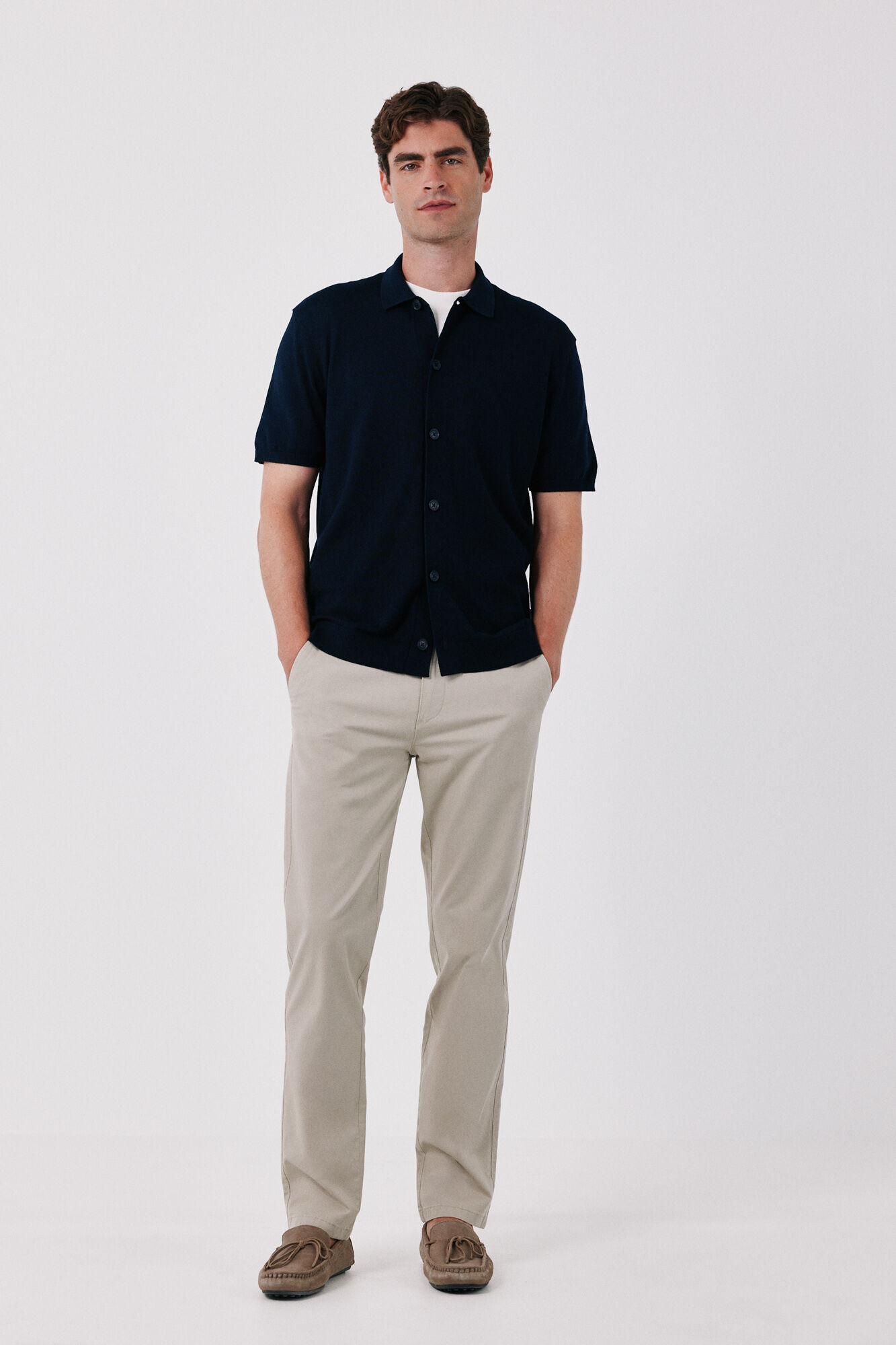 Cortefiel Cotton short sleeve jersey shirt with buttons