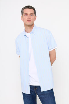 Cortefiel Striped short-sleeved Coolmax shirt Blue