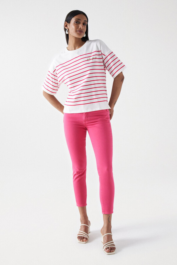 Cortefiel Striped T-shirt with branding Pink