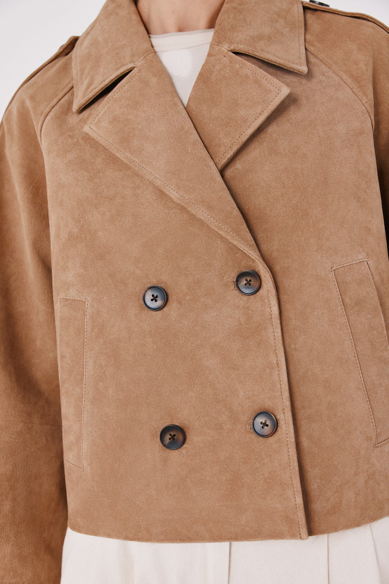 Cortefiel Short leather trench Beige