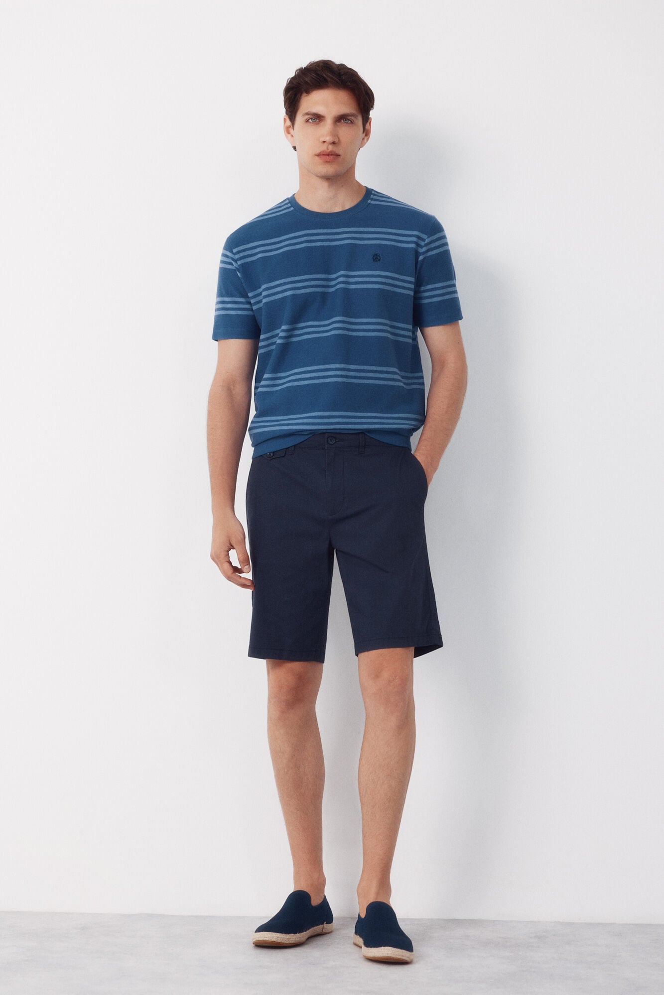 Cortefiel Striped structure T-shirt Blue