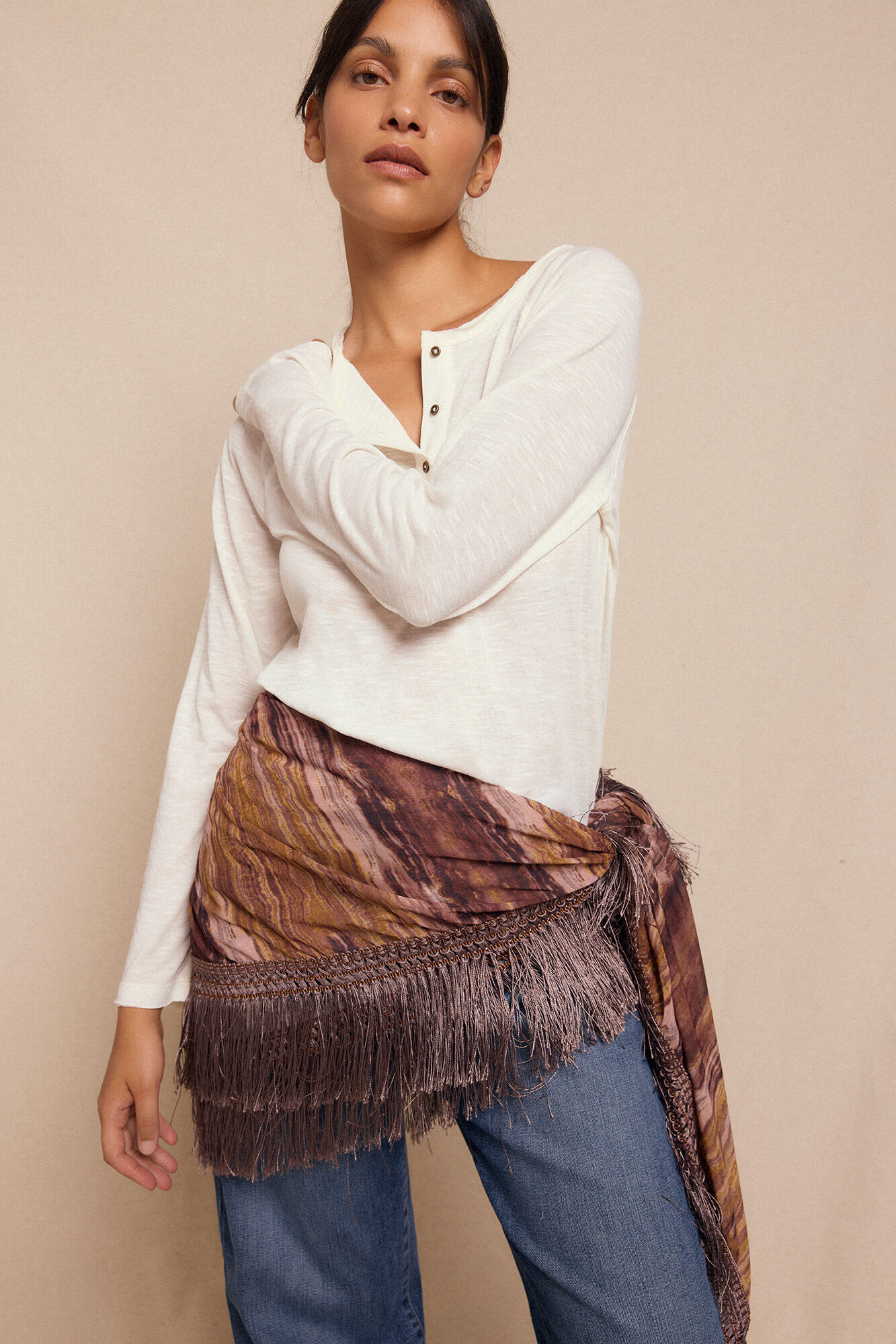 Slowlove Len&ccedil;o de seda estampagem flores