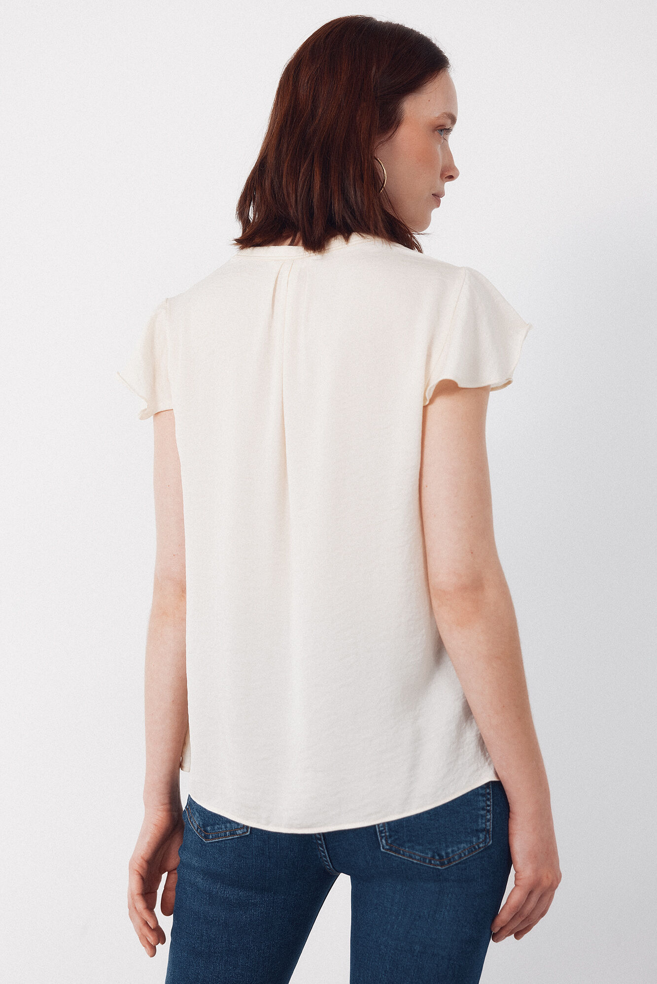 Cortefiel Blusa fluida manga vuelo Beige