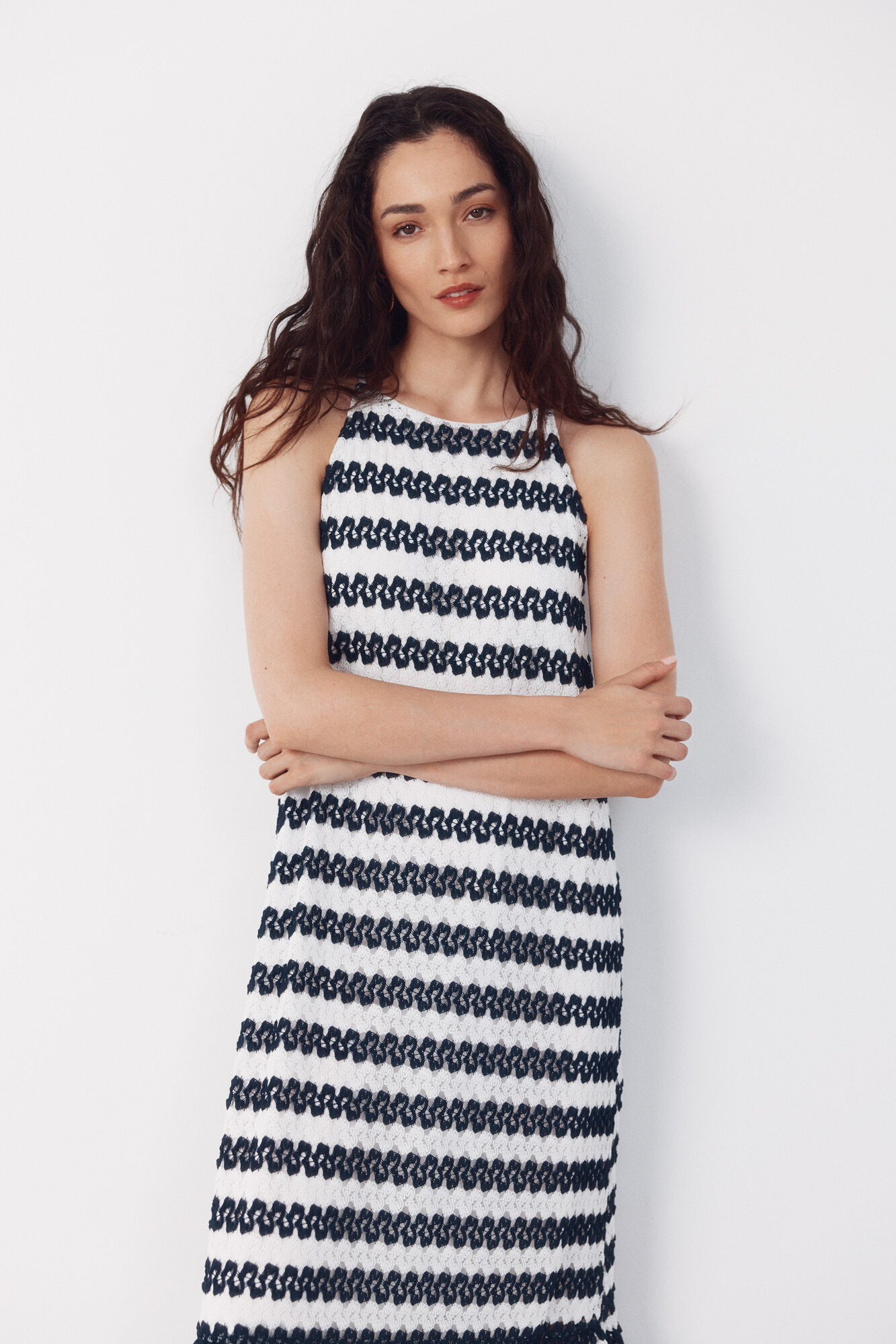 Cortefiel Vestido halter estructura Estampado azul