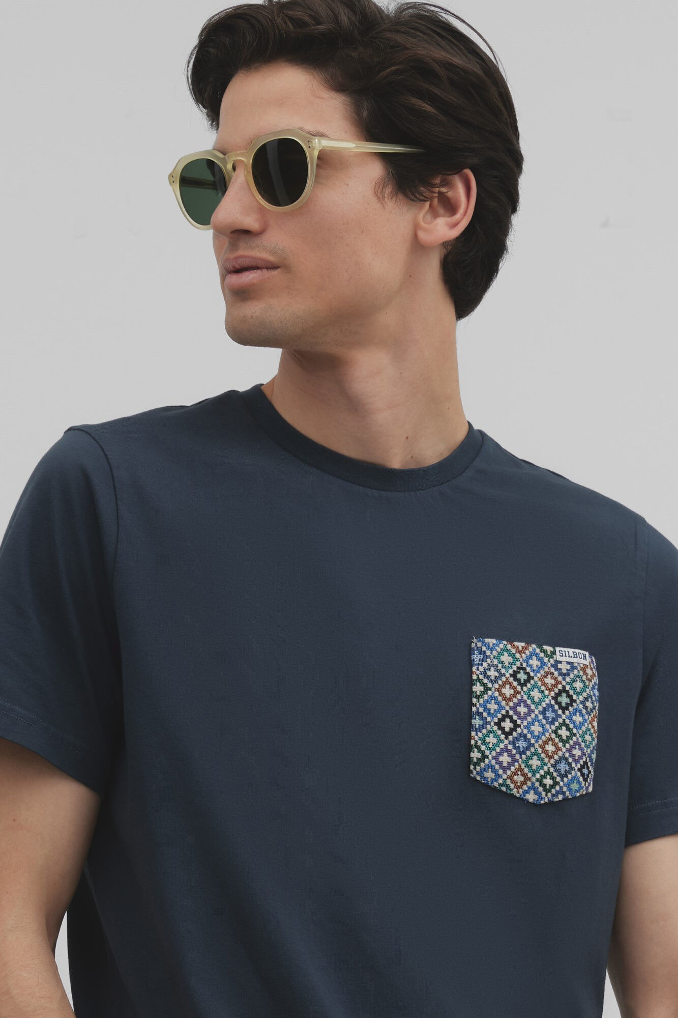 Silbon Classic T-shirt with ethnic pocket Navy
