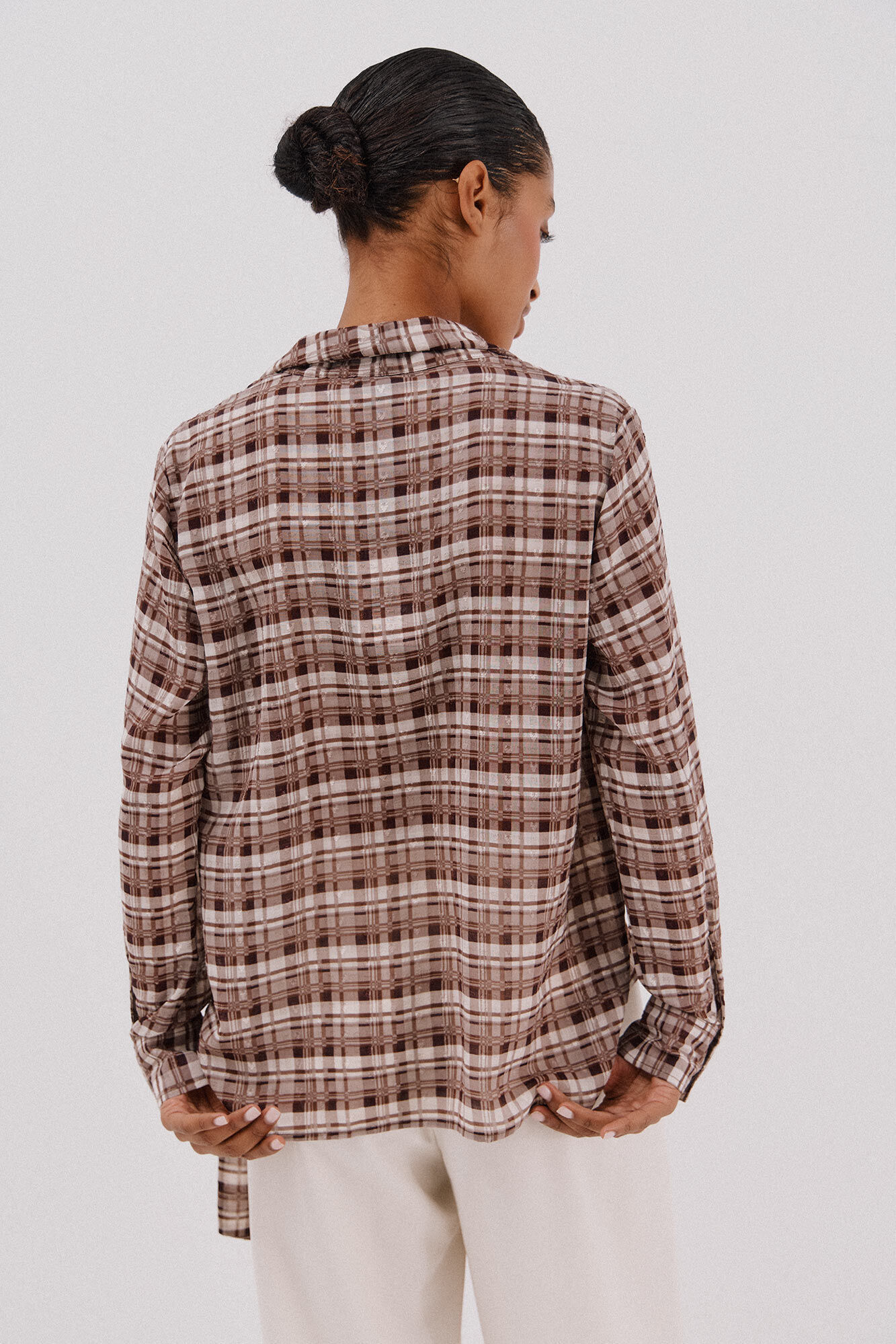 Cortefiel Checkered print bow or tie blouse Multicolour