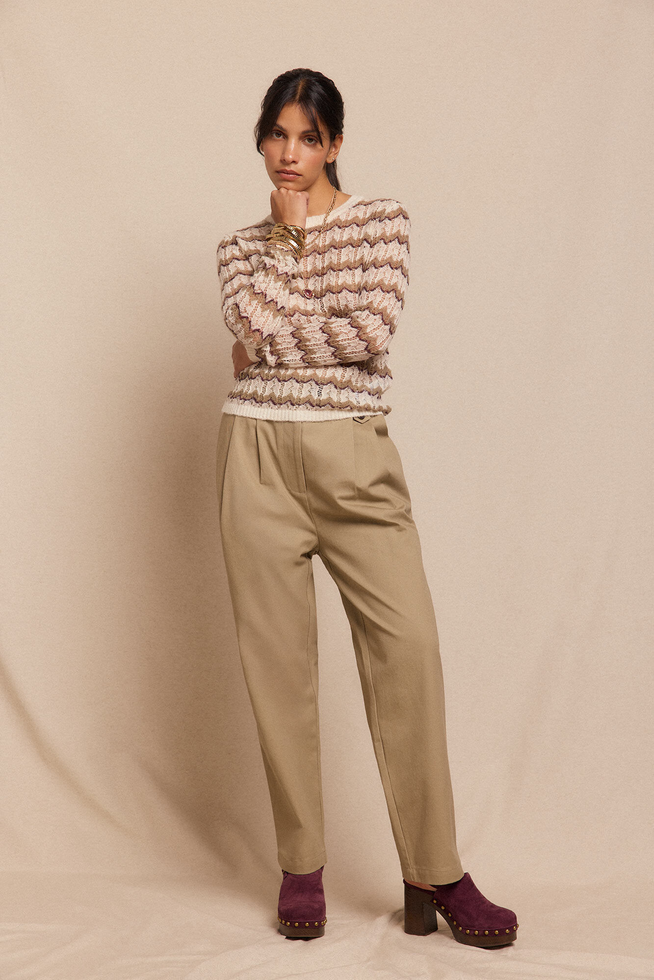 Slowlove Multicoloured openwork sweater Printed beige