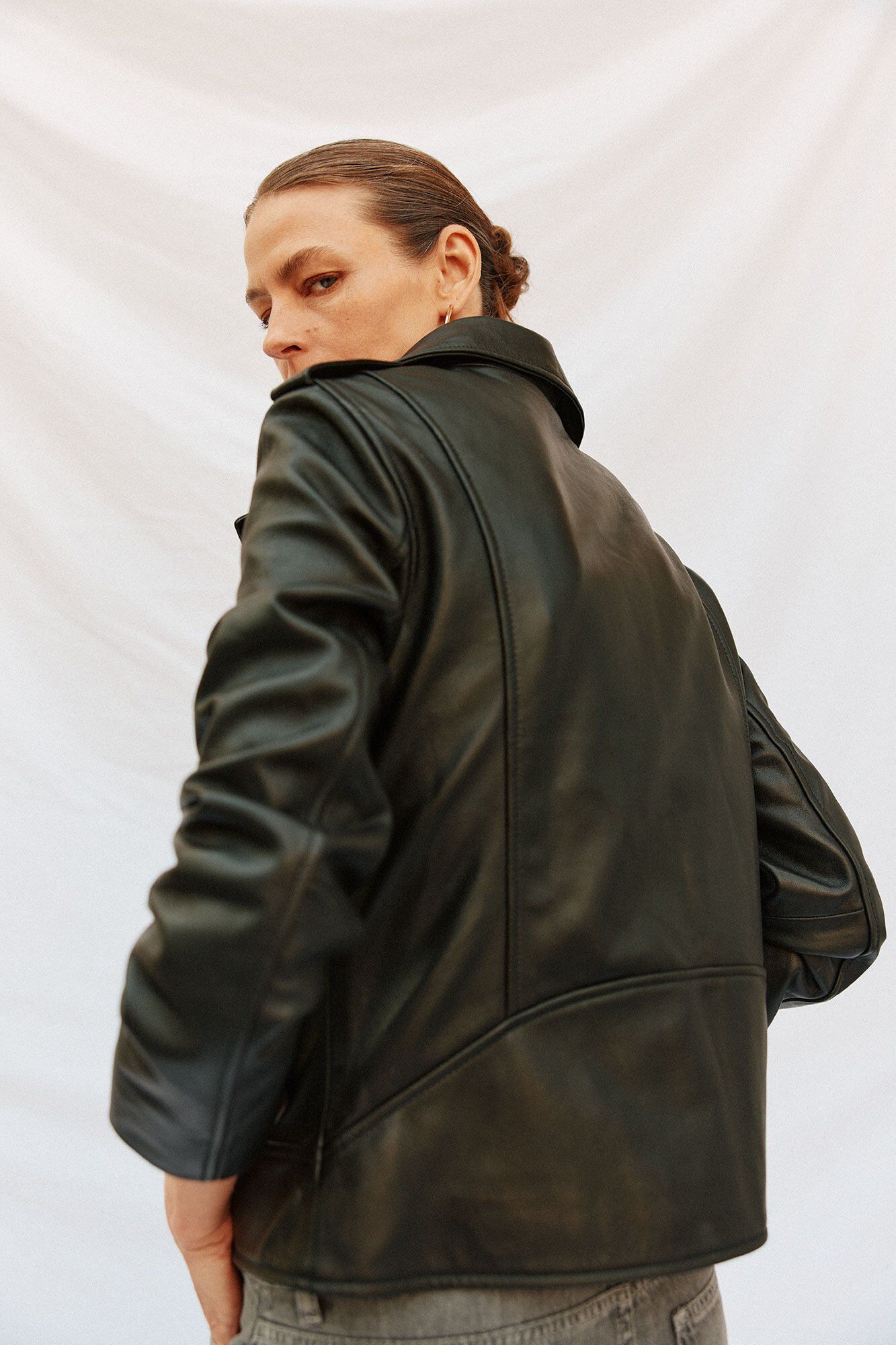 Cortefiel Cazadora de piel cremallera Negro