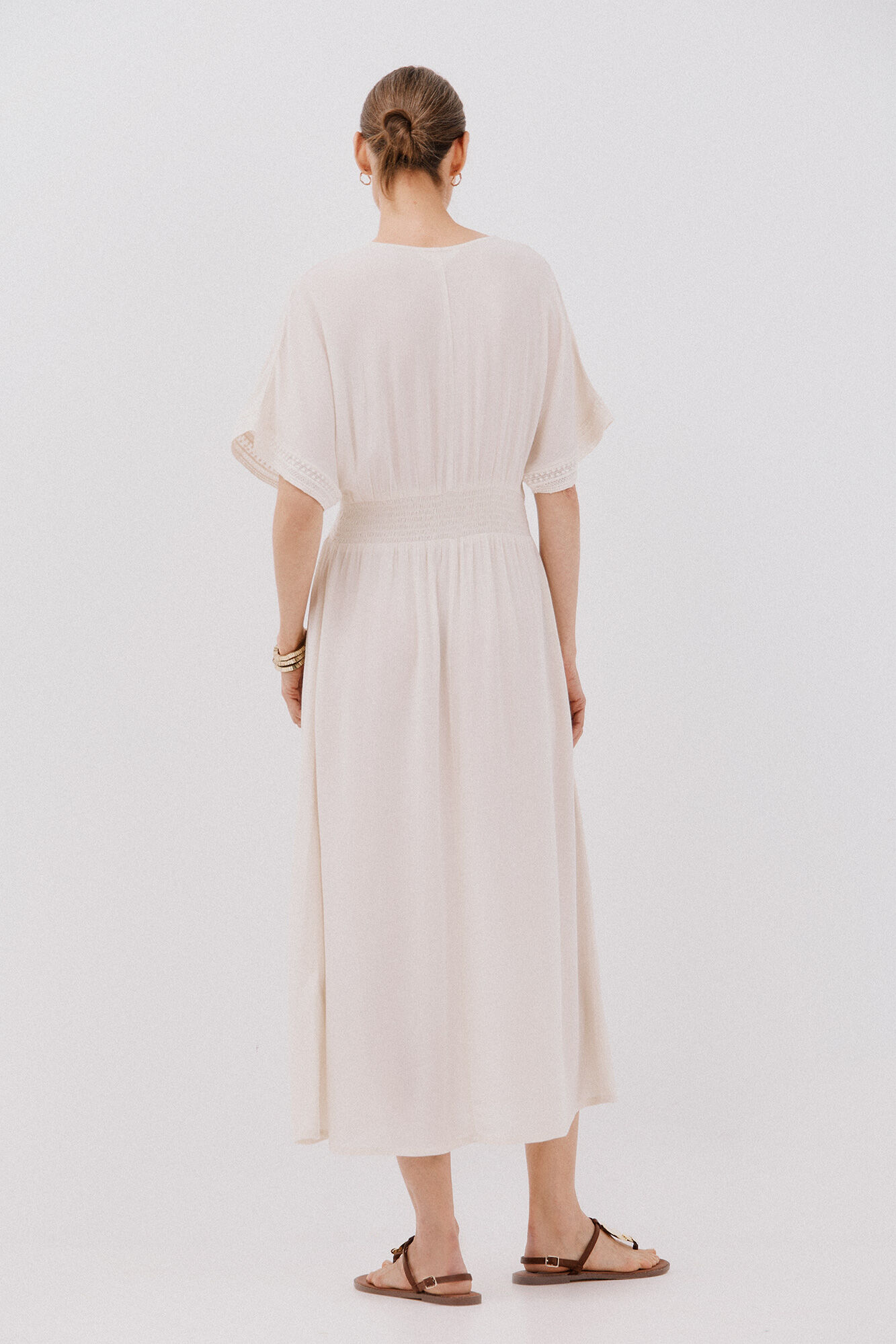 Cortefiel Long lace dress Nude