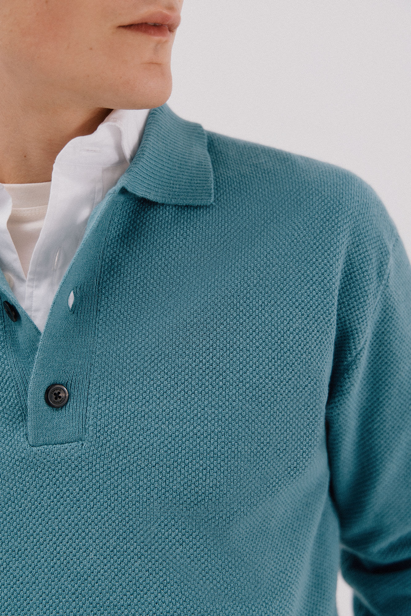 Cortefiel Jersey estructura lana cuello polo botones Azul
