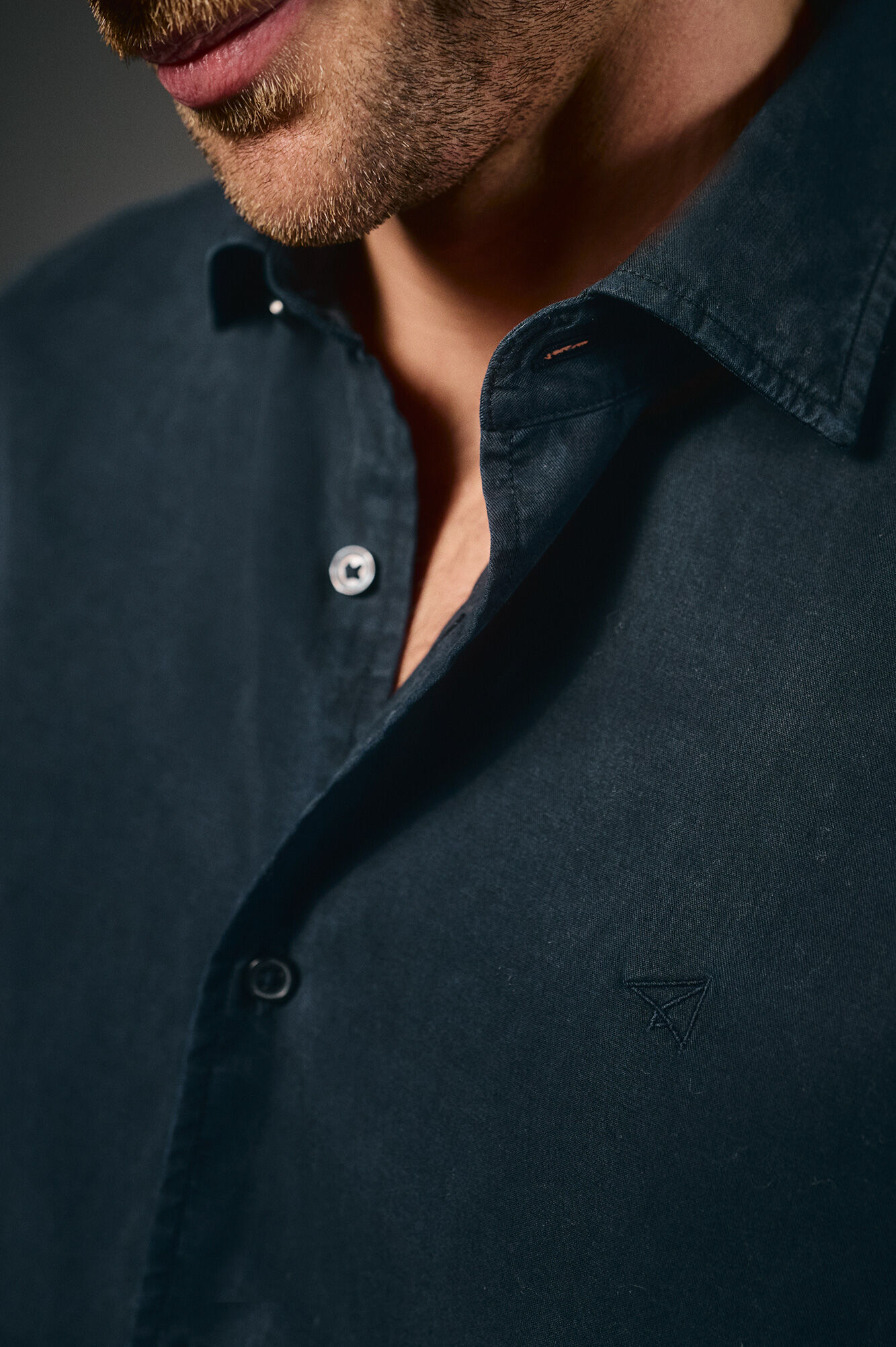 OOTO Plain twill tencel cotton shirt Navy