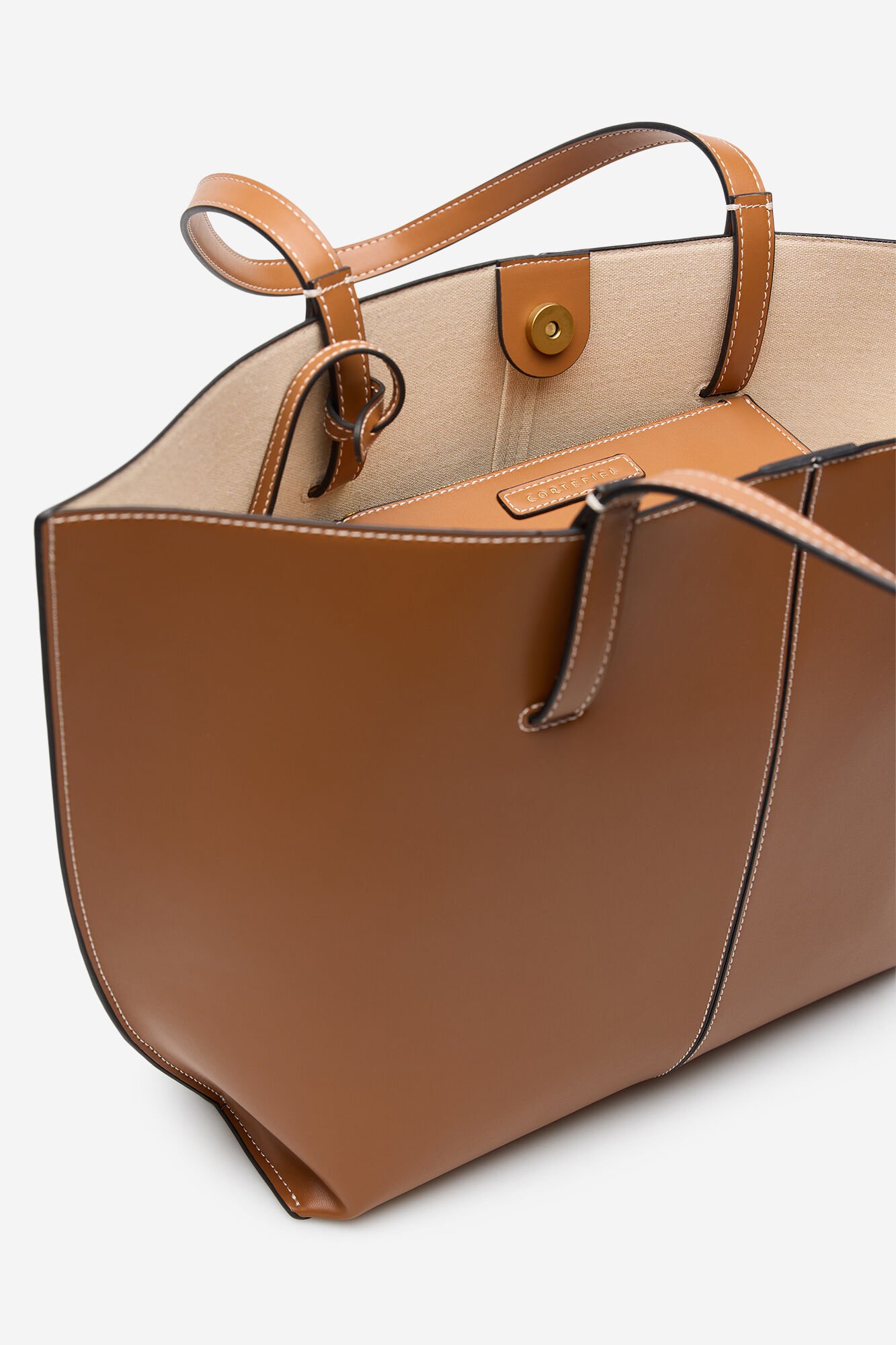 Cortefiel Sacola de compras b&aacute;sica com costura Castanho