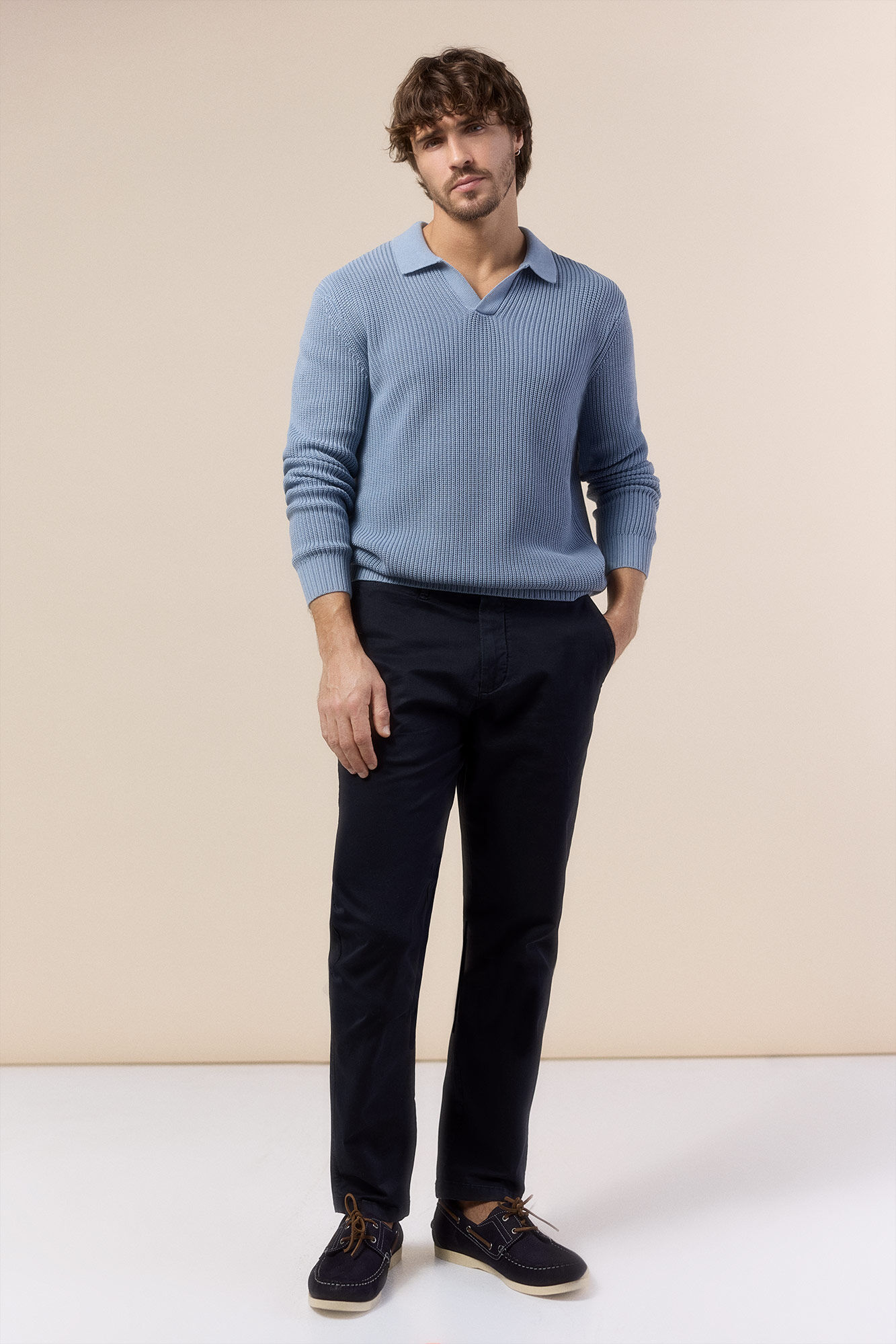 OOTO Polo neck pearl knit jumper Blue