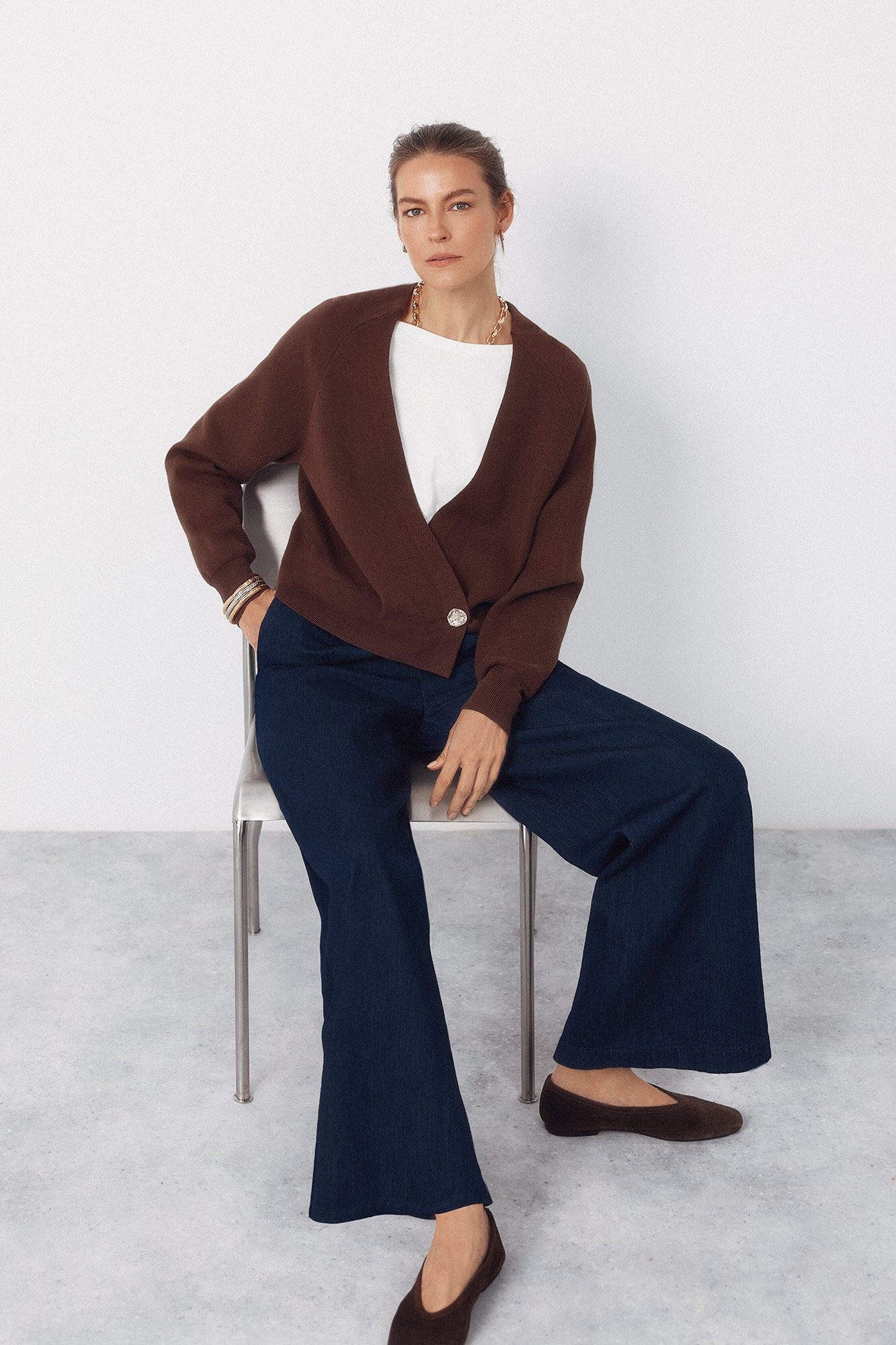 Cortefiel Long sleeve gold jacket Dark brown