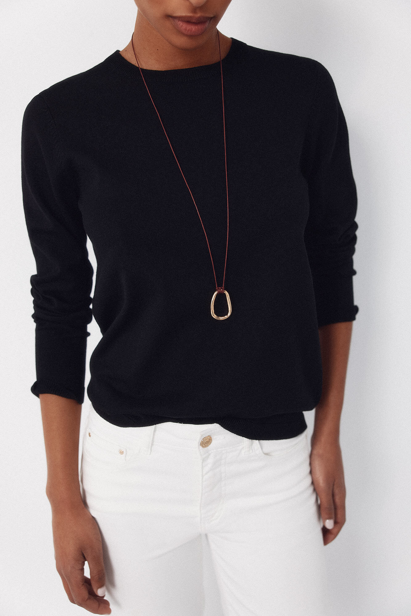 Cortefiel Striped jersey-knit jumper Black