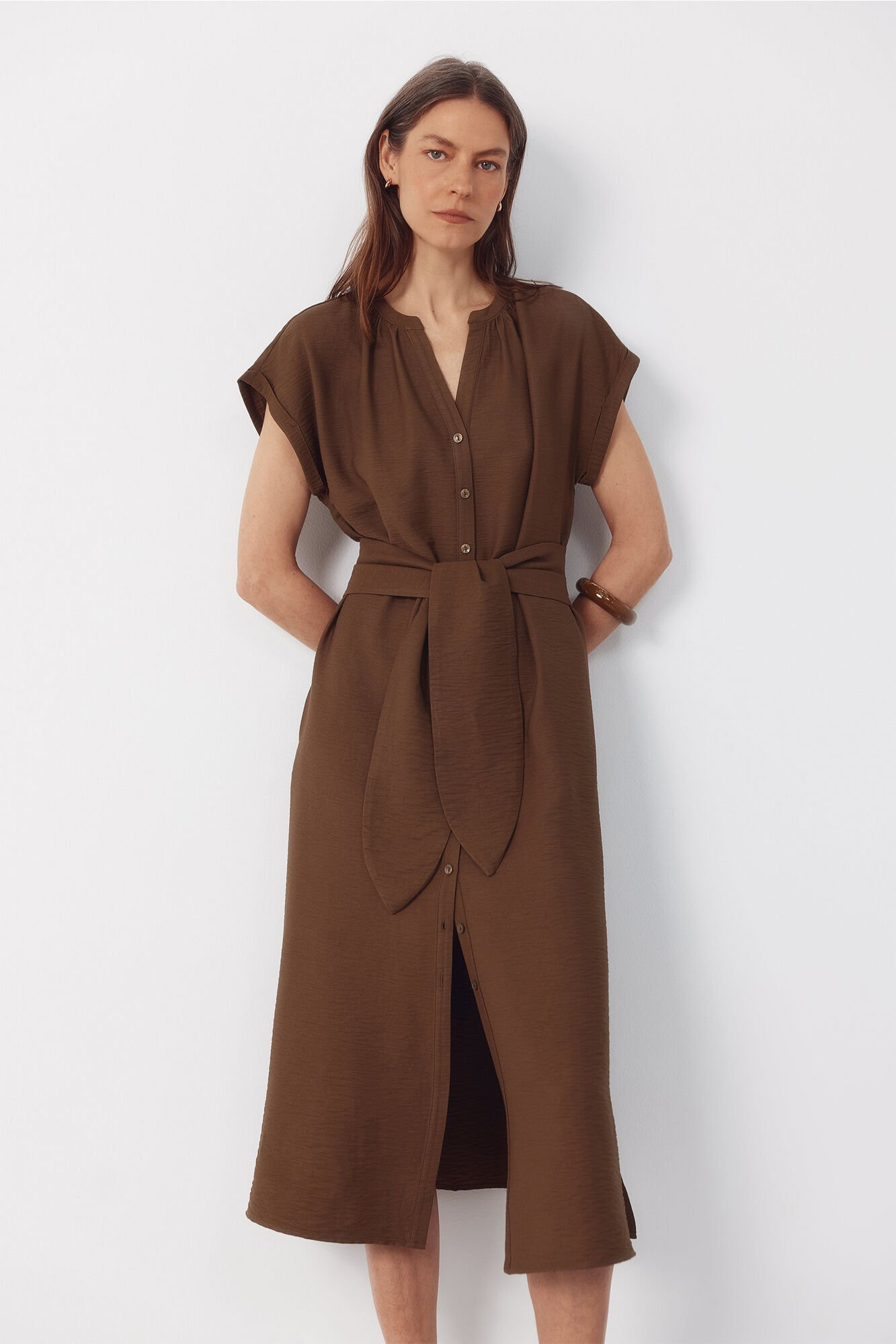 Cortefiel Vestido estampado com cinto Verde