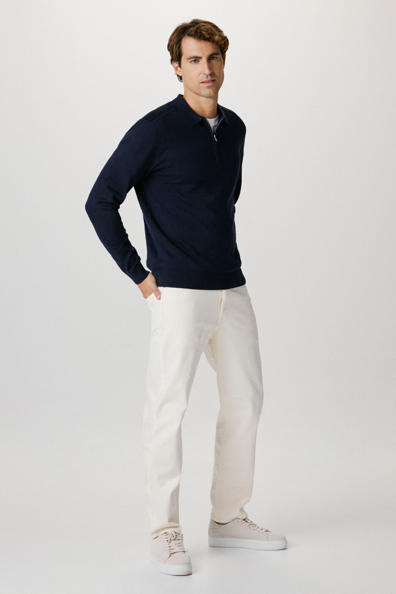 Selected Jersey polo media cremallera 100% algod&oacute;n. Azul marino