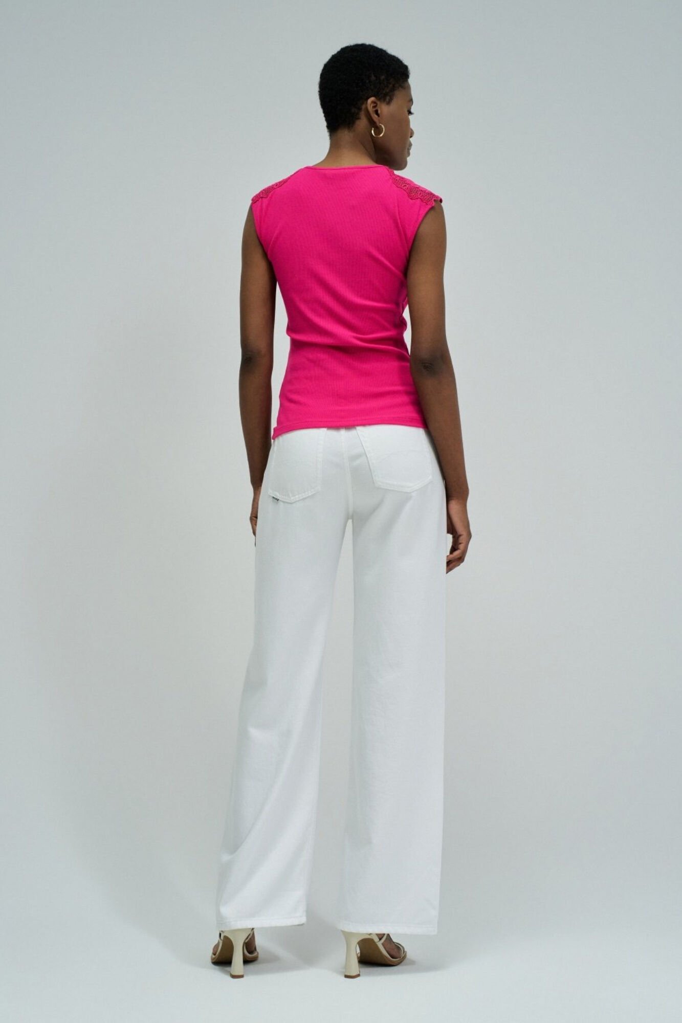 Salsa Jeans Top with lace shoulders Fuchsia